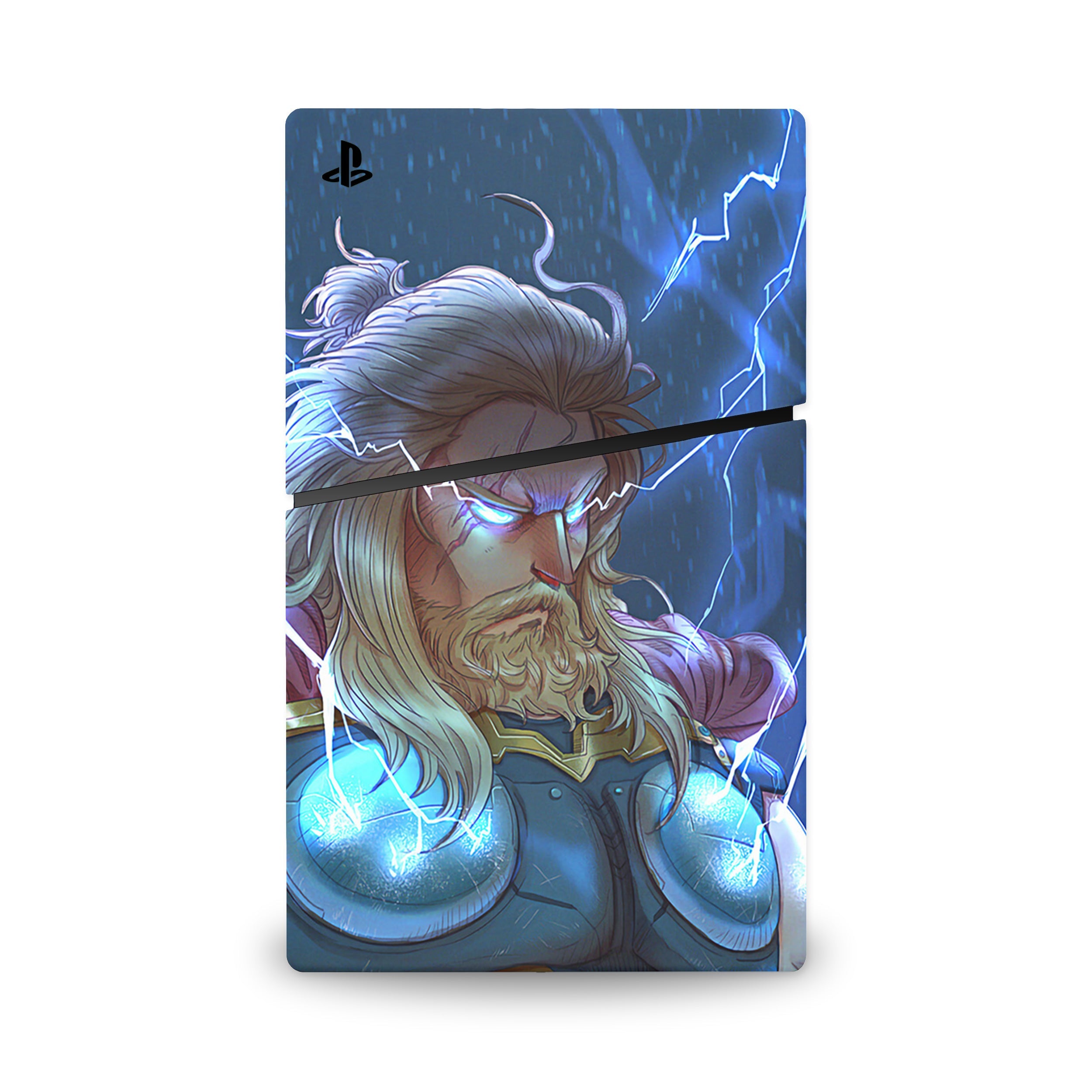 A video game skin featuring a God of Thunder 11 design for the PS5 Slim.