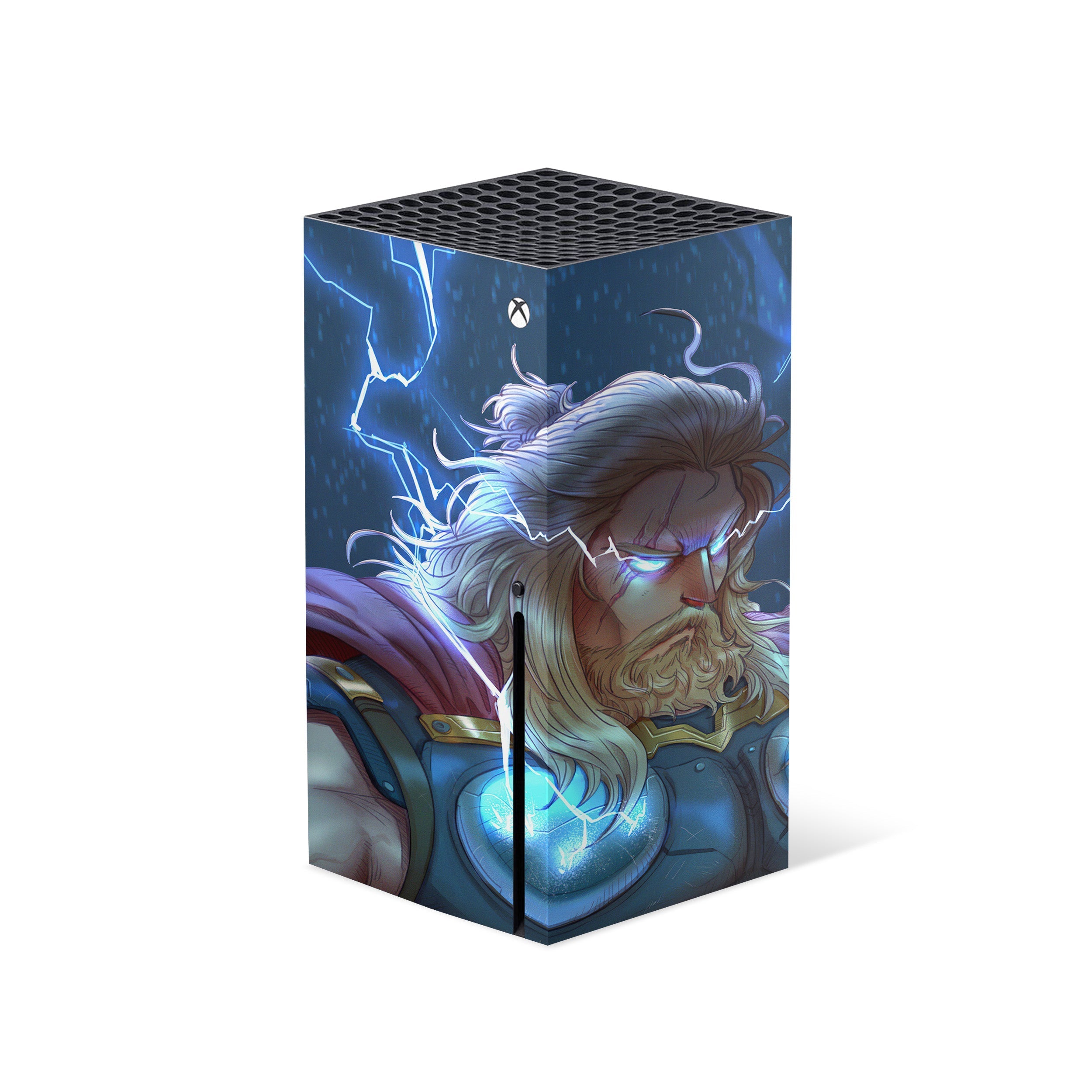 A video game skin featuring a God of Thunder 11 design for the Xbox Series X.