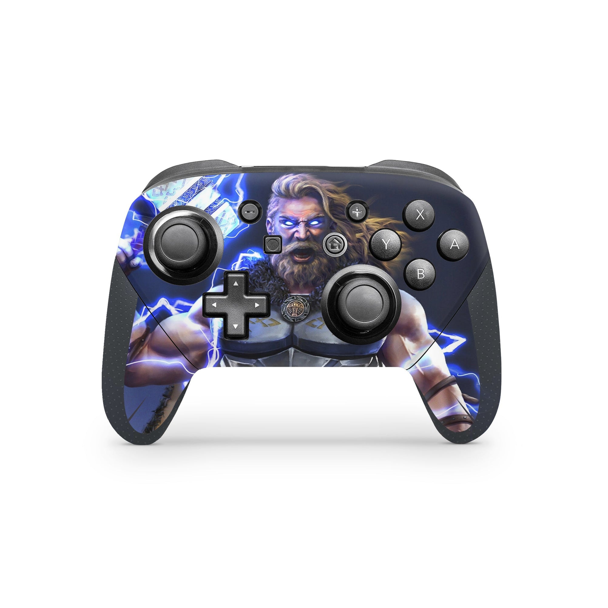 A video game skin featuring a God of Thunder 12 design for the Nintendo Switch Pro Controller.