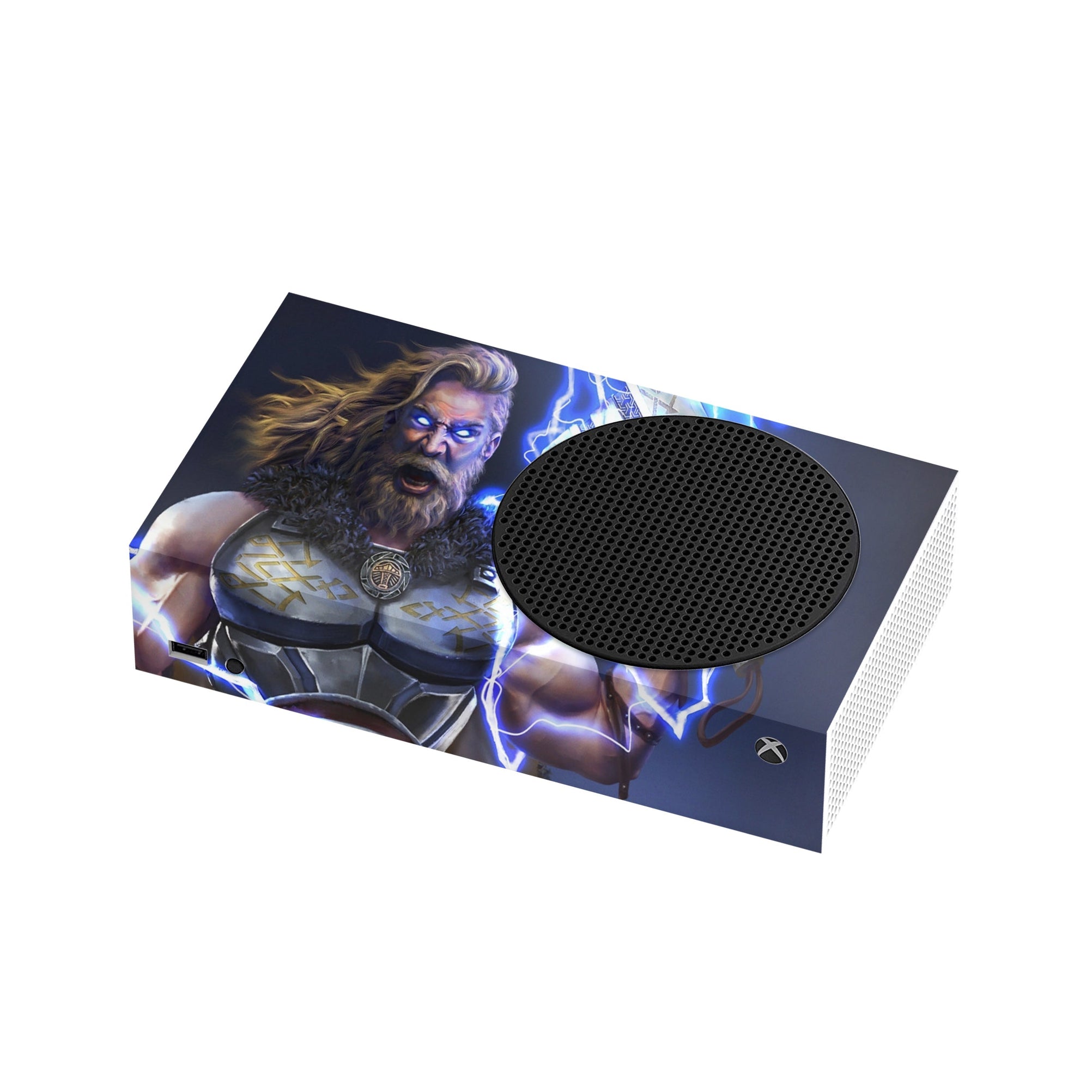 A video game skin featuring a God of Thunder 12 design for the Xbox Series S.