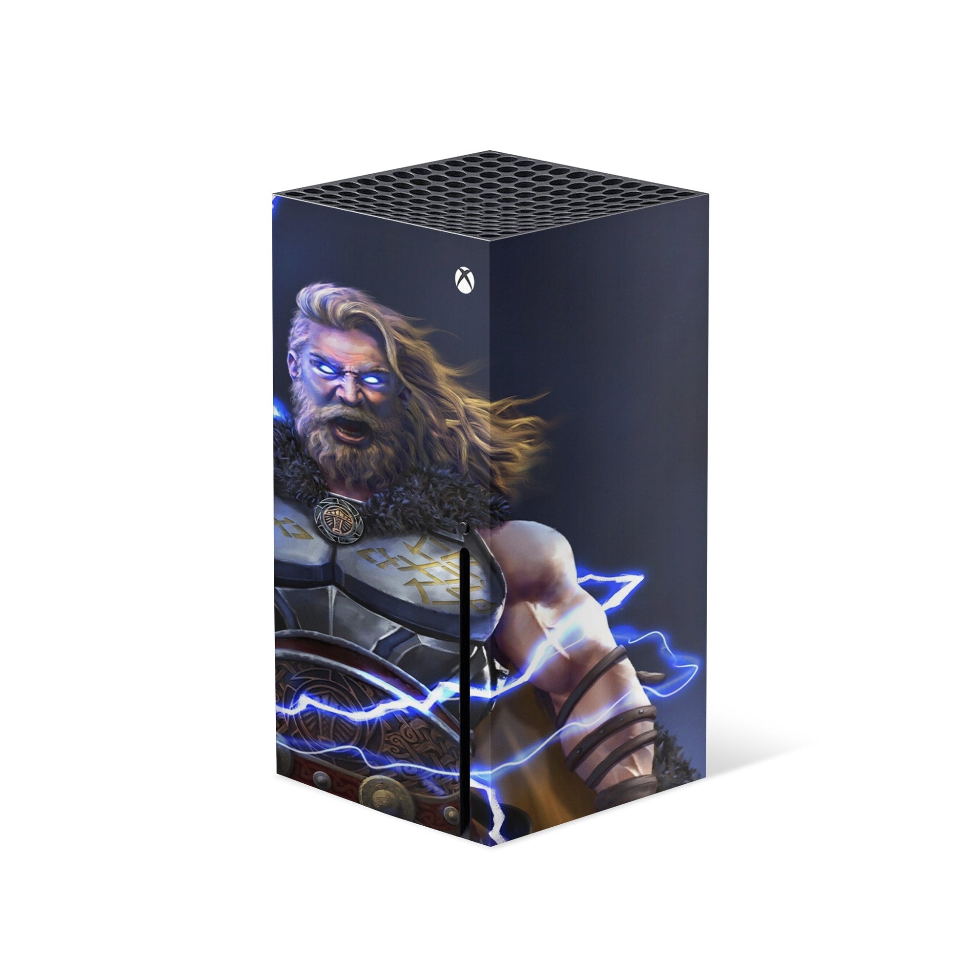 A video game skin featuring a God of Thunder 12 design for the Xbox Series X.