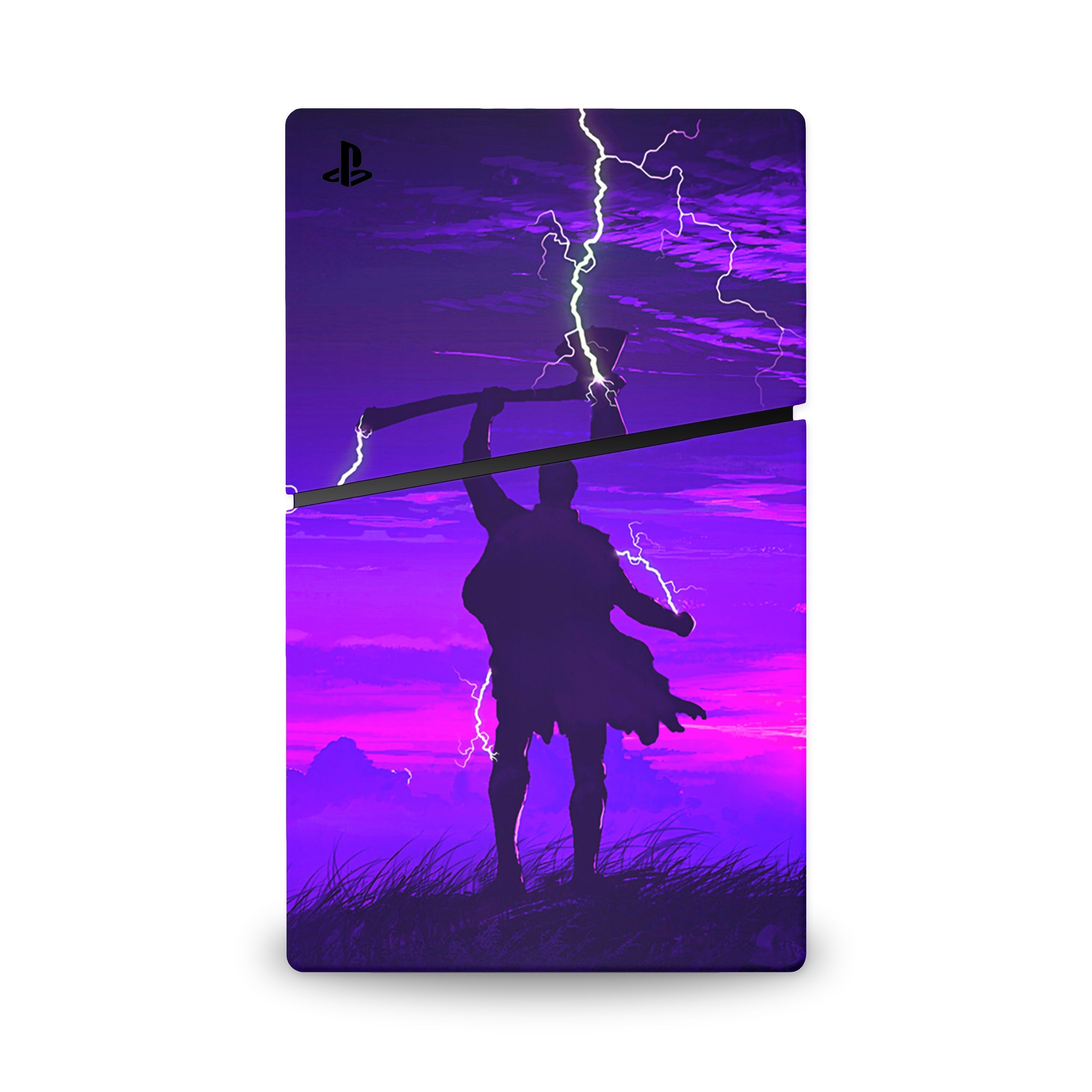 A video game skin featuring a God of Thunder 13 design for the PS5 Slim.