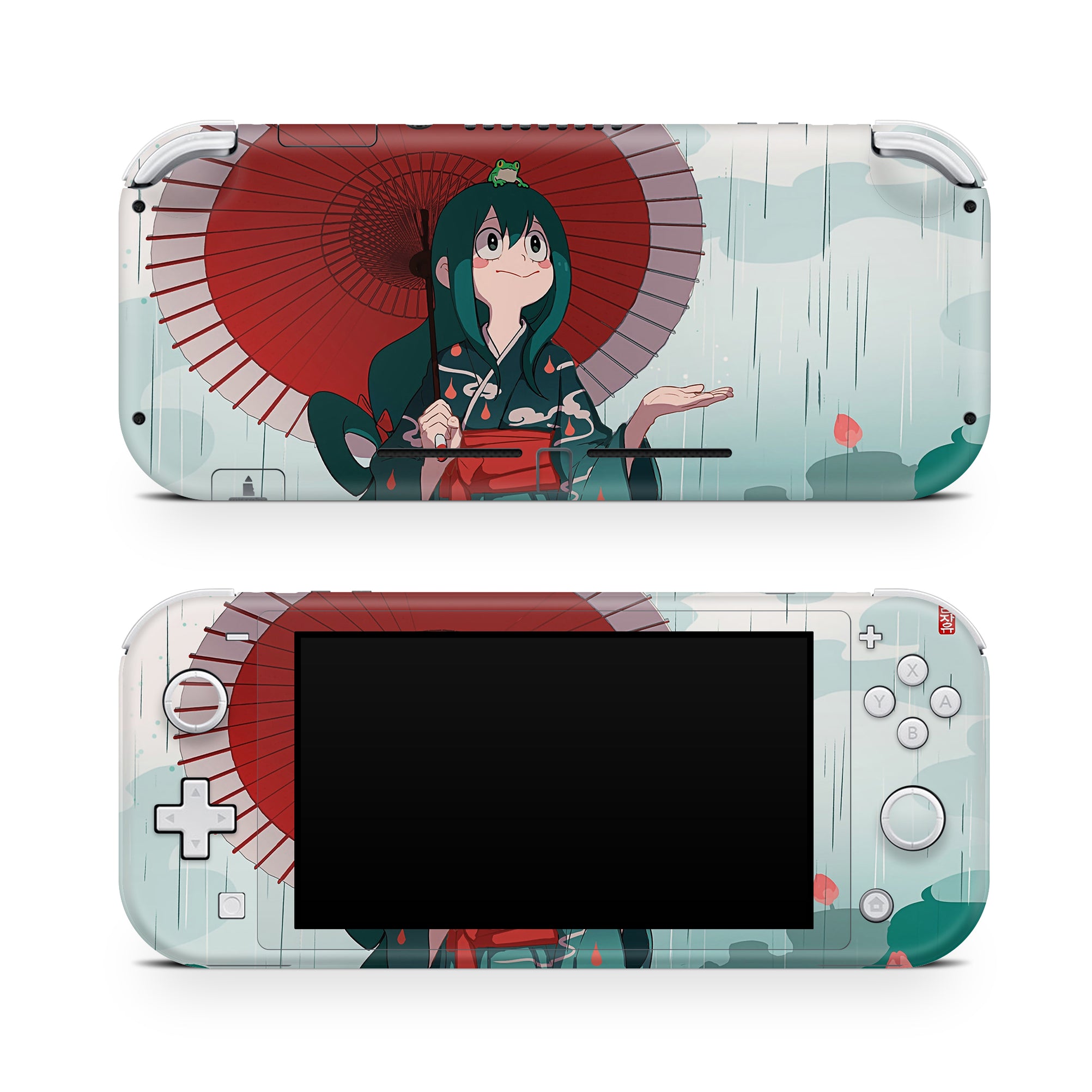 A video game skin featuring a Froppy Leap 1 design for the Nintendo Switch Lite.