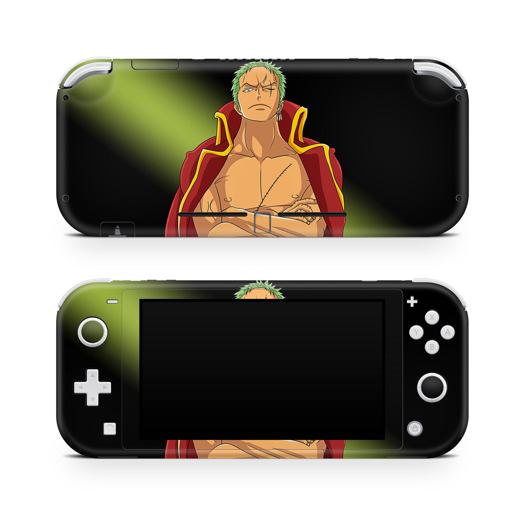 A video game skin featuring a Swordsman of Three Blades 1 design for the Nintendo Switch Lite.