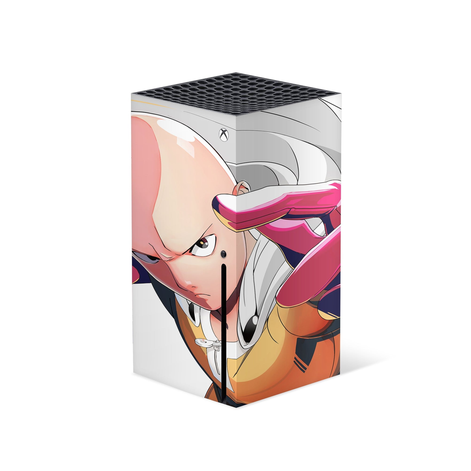 A video game skin featuring a Caped Baldy 1 design for the Xbox Series X.