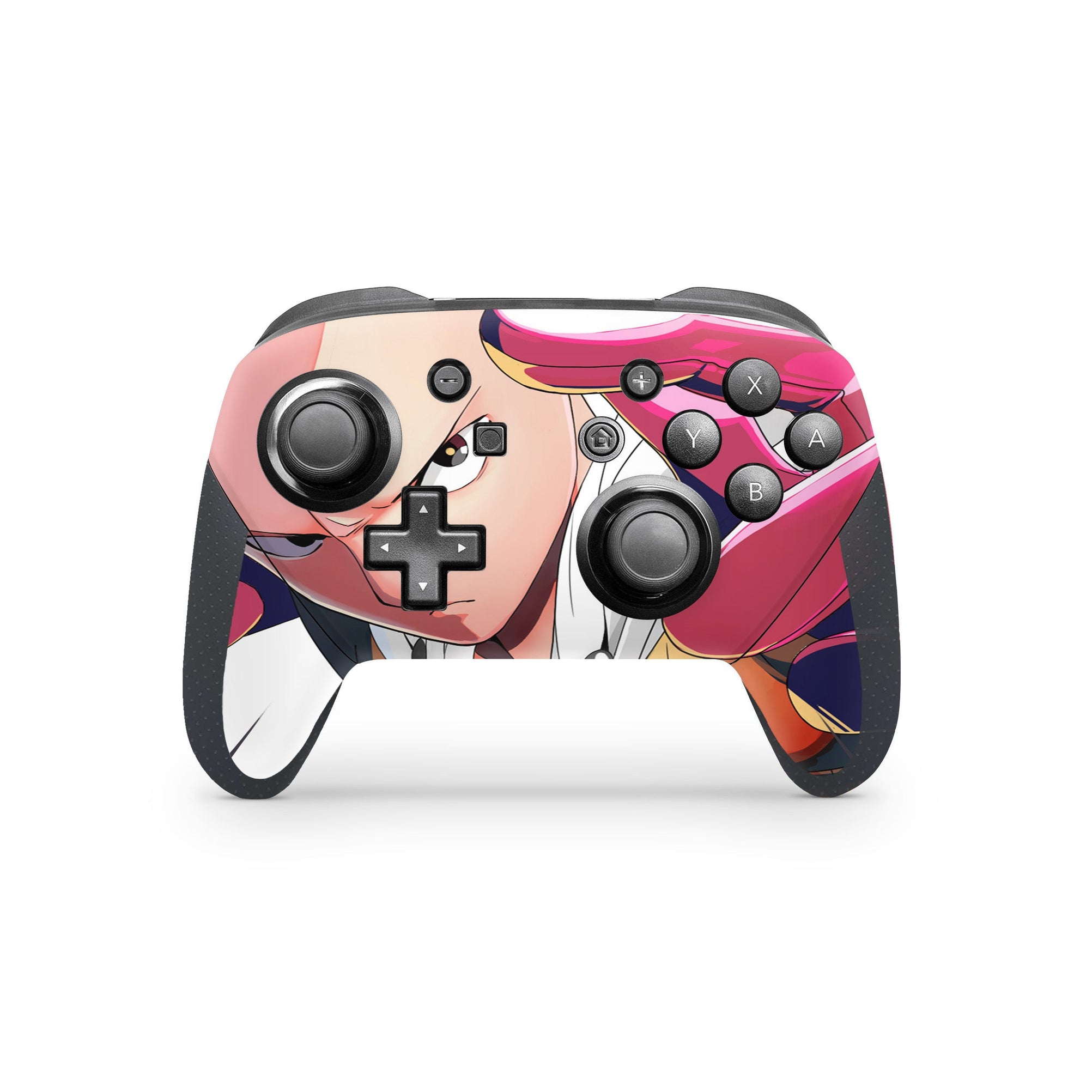 A video game skin featuring a Caped Baldy 1 design for the Nintendo Switch Pro Controller.