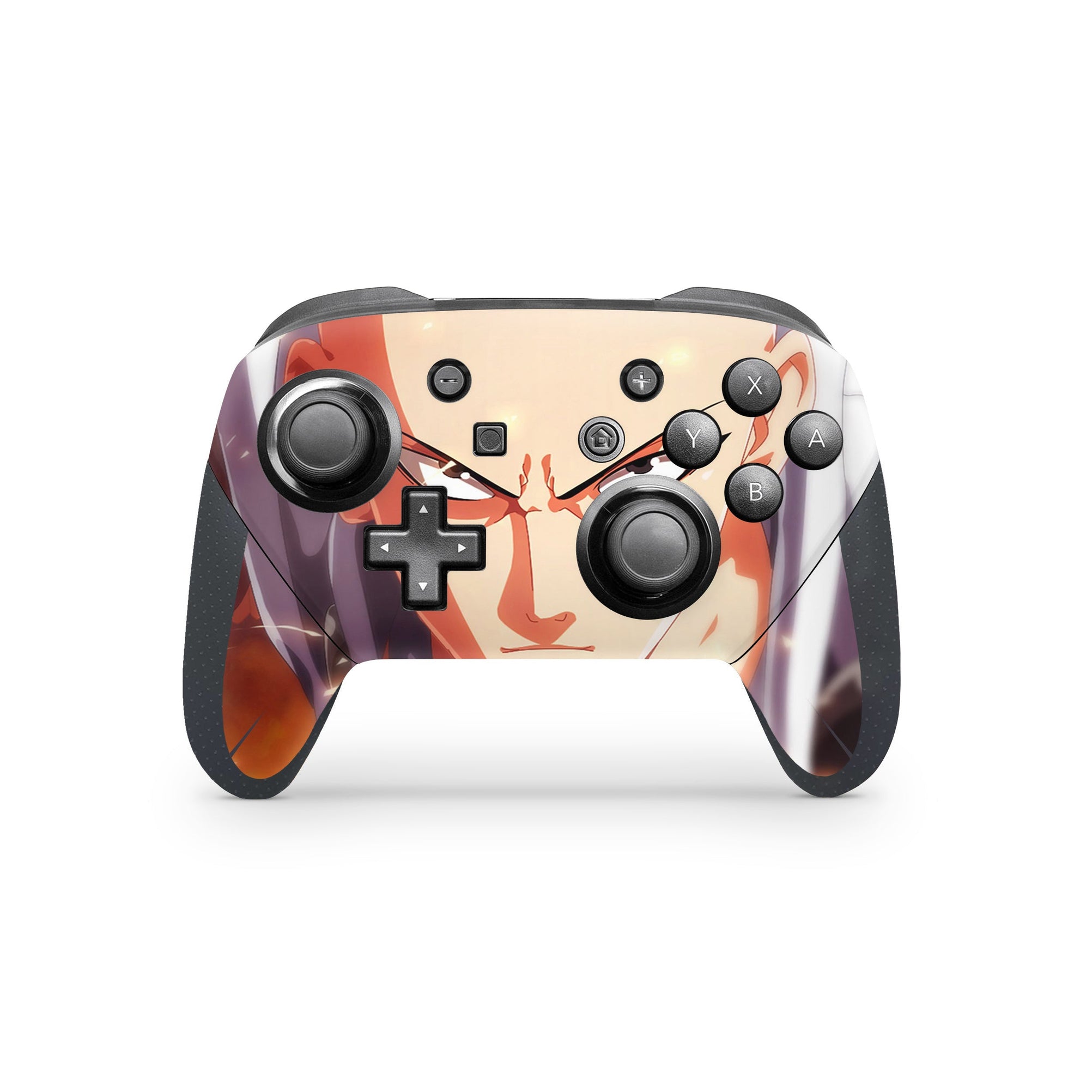 A video game skin featuring a Caped Baldy 2 design for the Nintendo Switch Pro Controller.