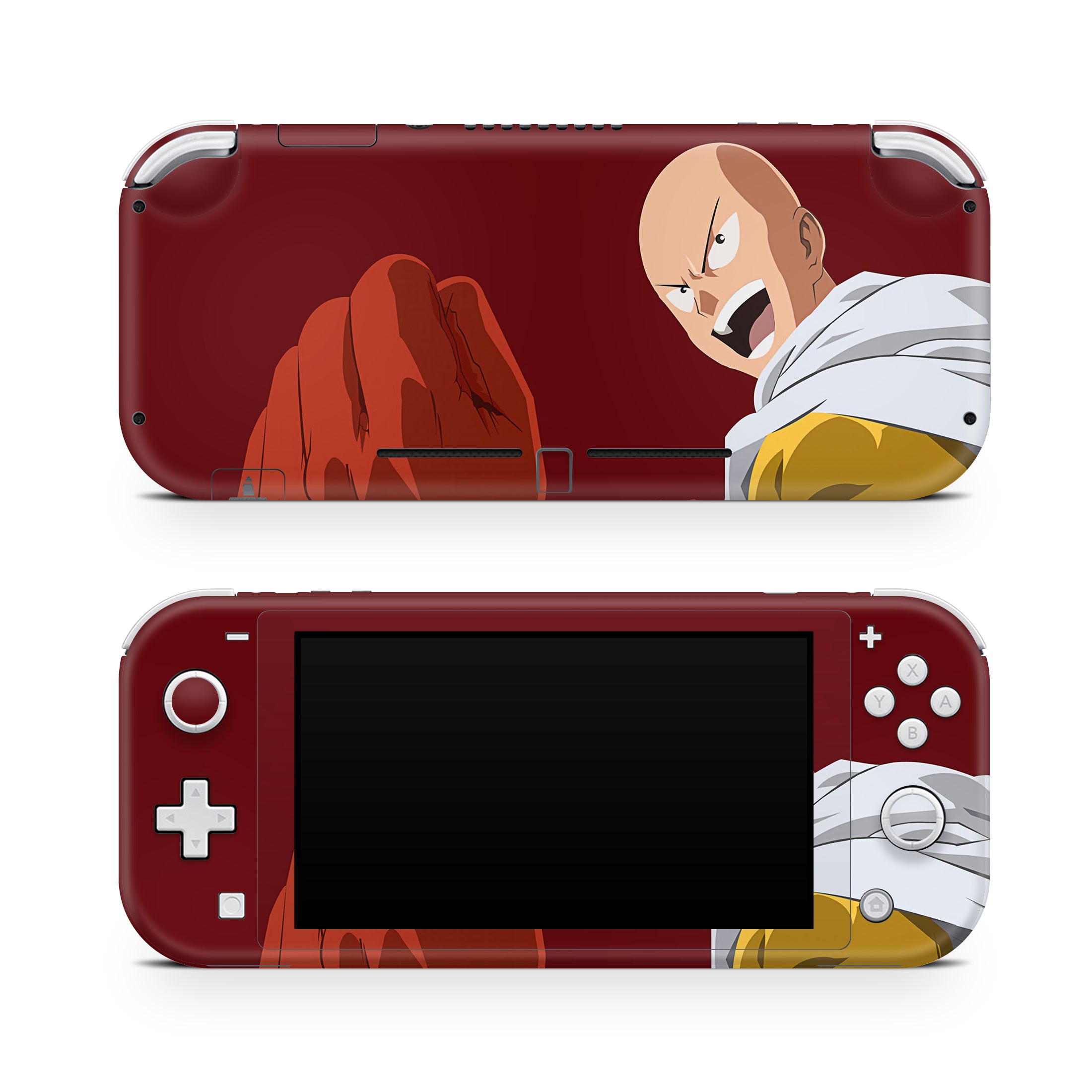 A video game skin featuring a Caped Baldy 3 design for the Nintendo Switch Lite.