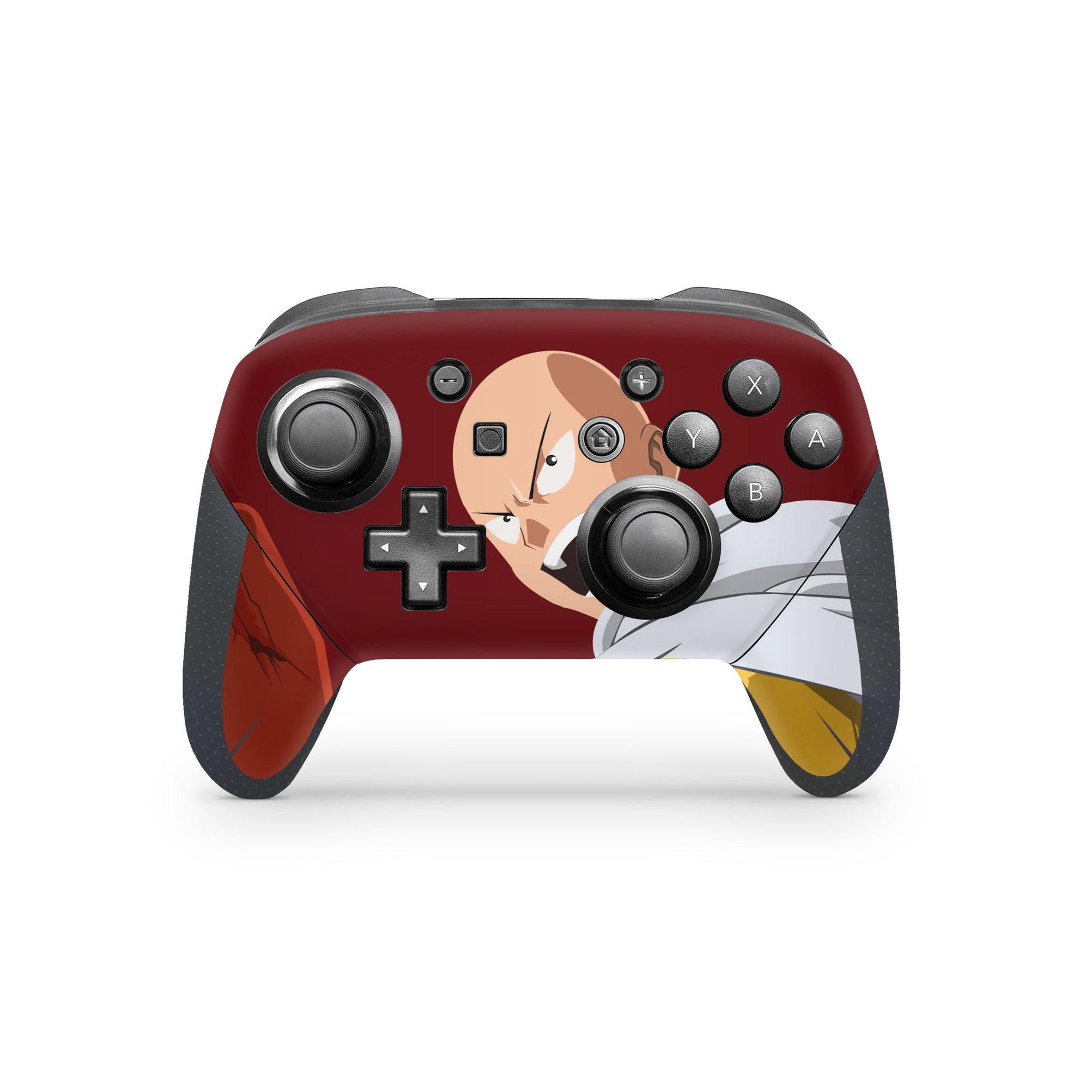 A video game skin featuring a Caped Baldy 3 design for the Nintendo Switch Pro Controller.