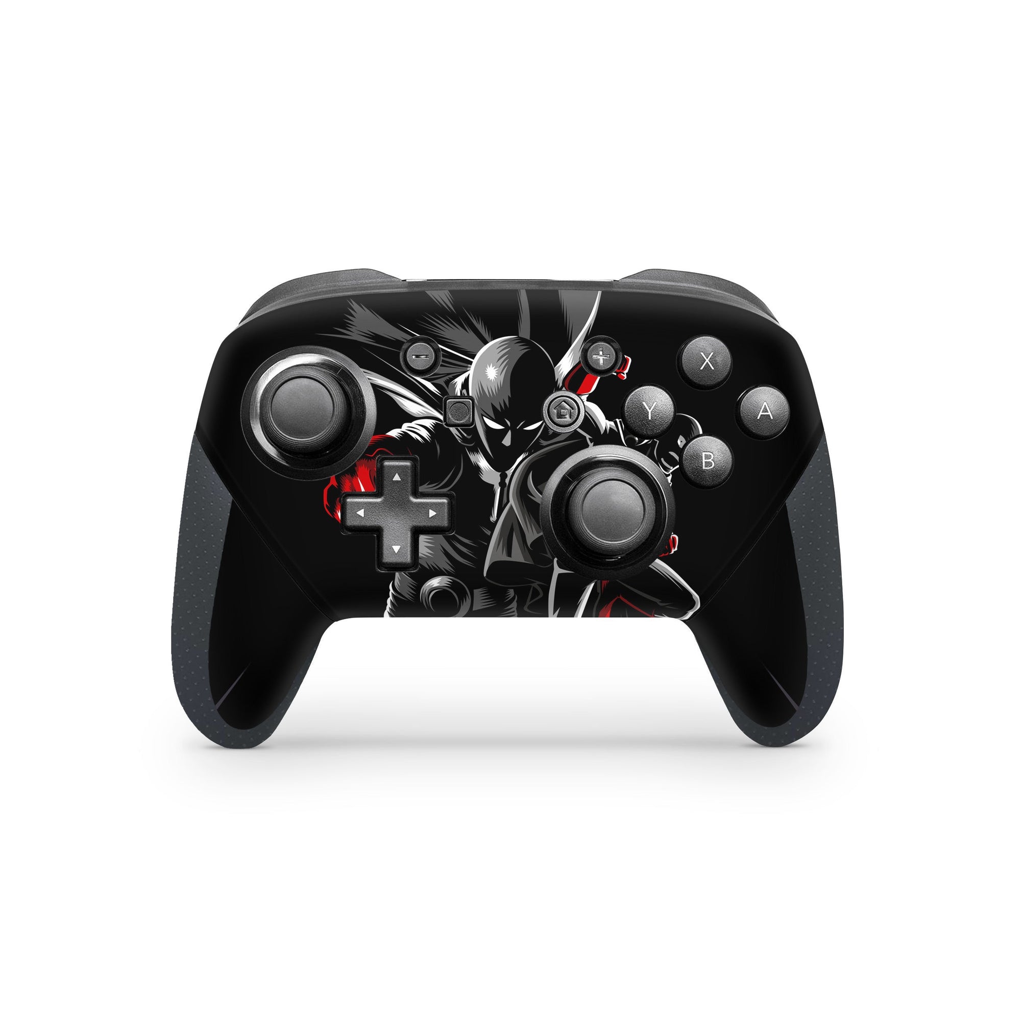 A video game skin featuring a Caped Baldy 4 design for the Nintendo Switch Pro Controller.