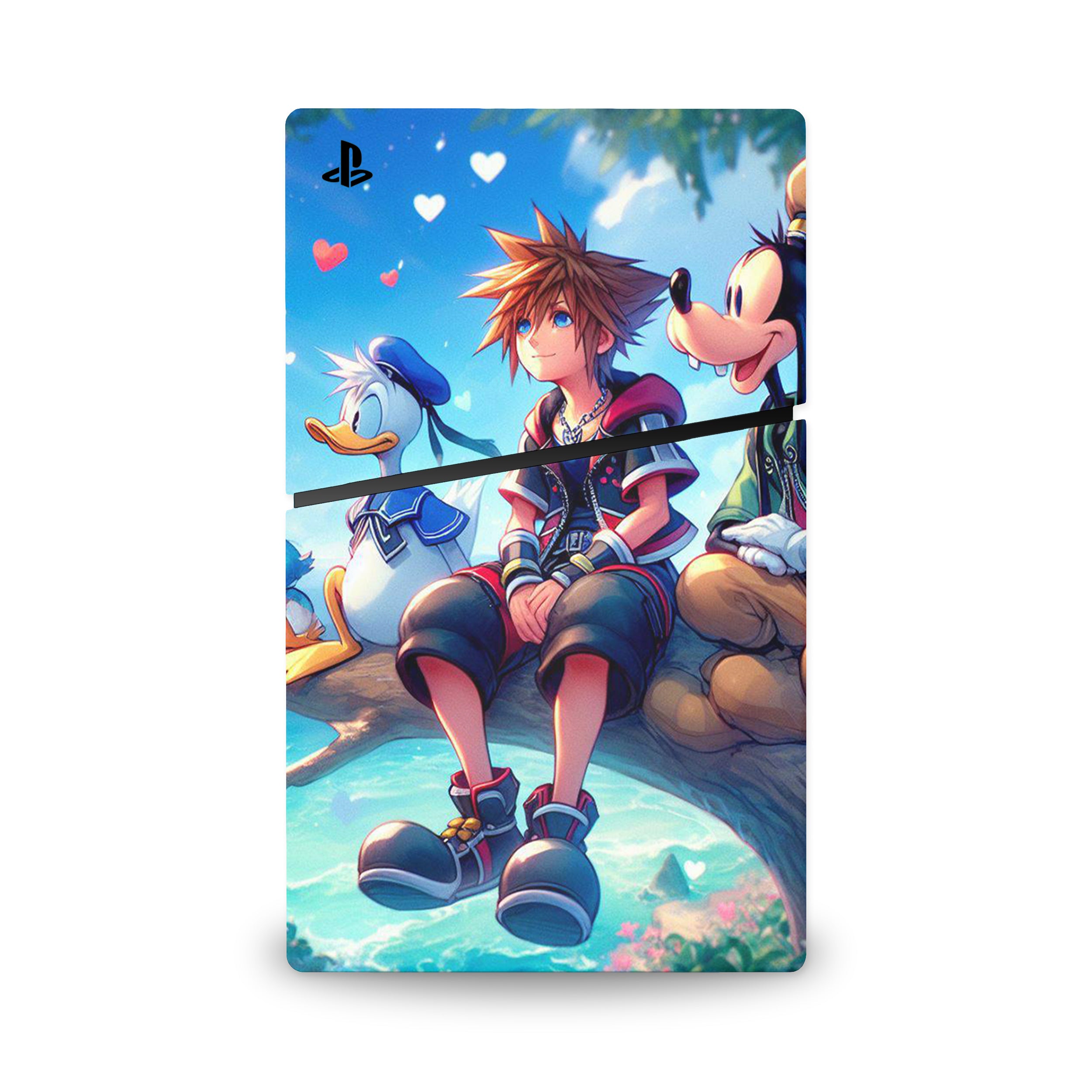 A video game skin featuring a Keyblade Warrior 7 design for the PS5 Slim.