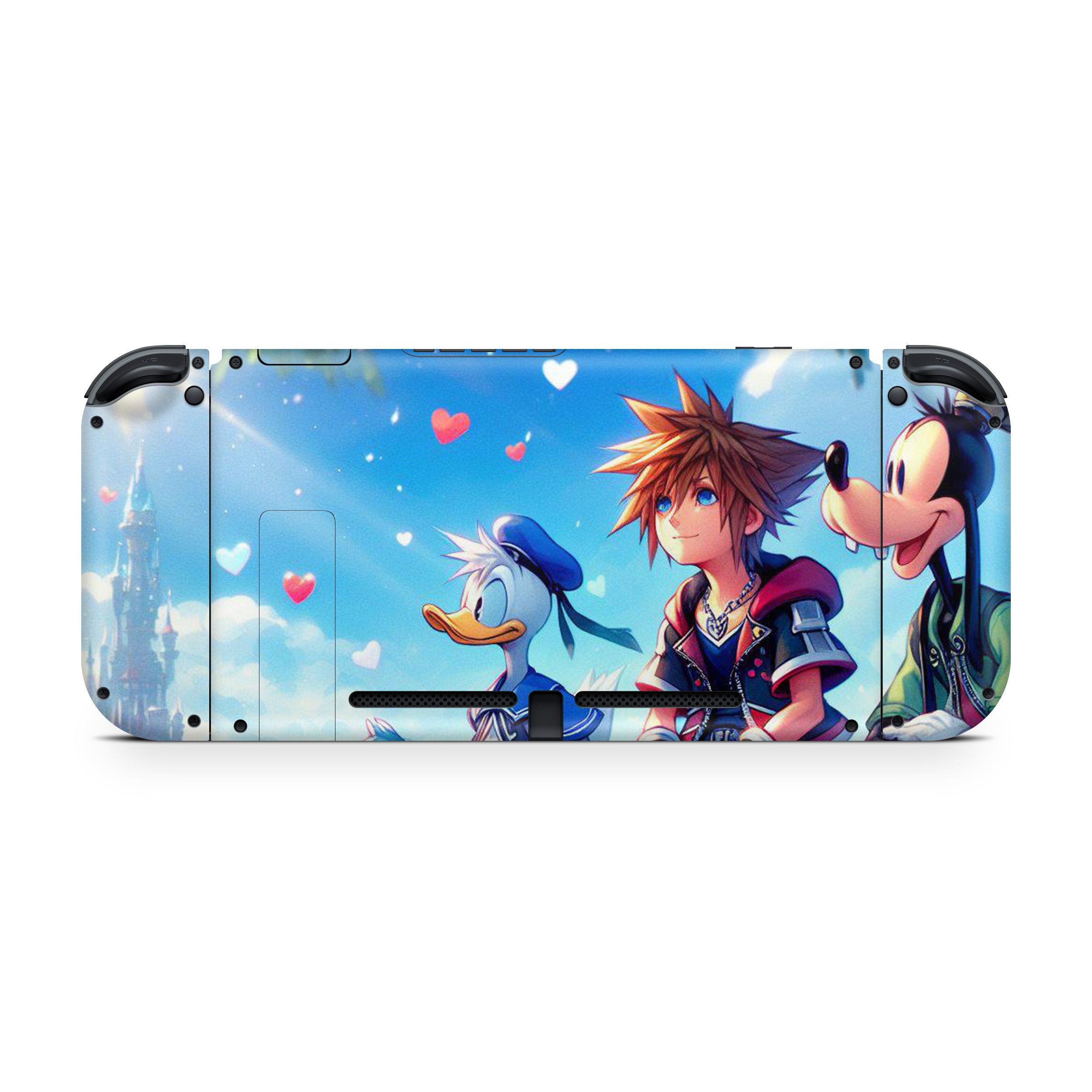 A video game skin featuring a Keyblade Warrior 7 design for the Nintendo Switch OLED.