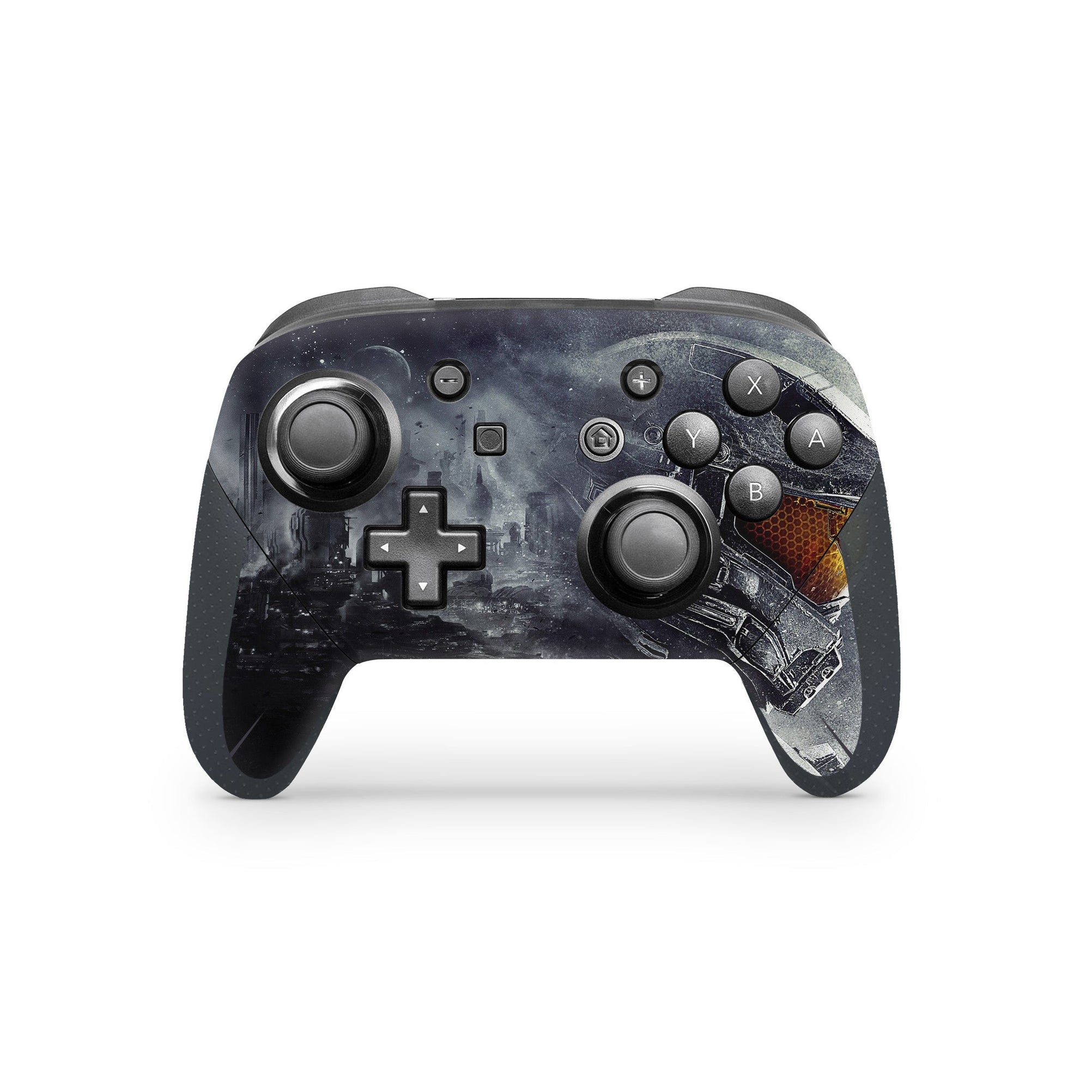 A video game skin featuring a Spartan Vanguard 2 design for the Nintendo Switch Pro Controller.