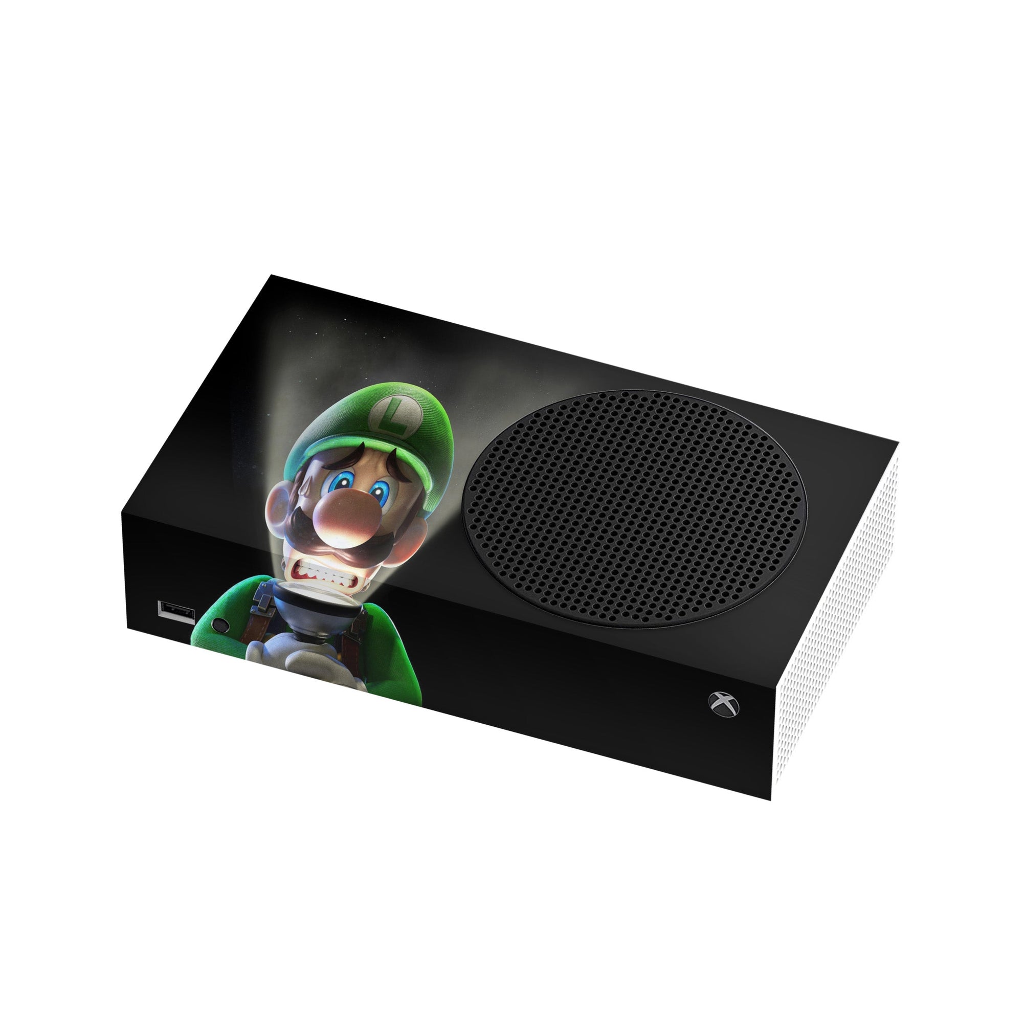 A video game skin featuring a Green Plumber design for the Xbox Series S.