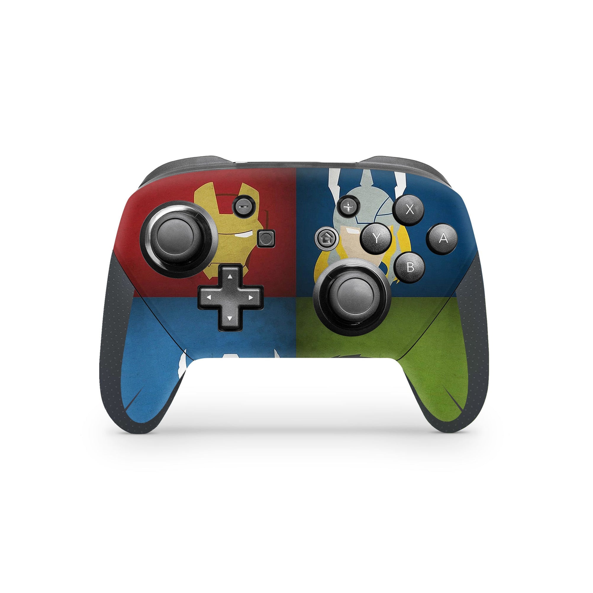 A video game skin featuring a Earth's Mightiest Heroes 1 design for the Nintendo Switch Pro Controller.