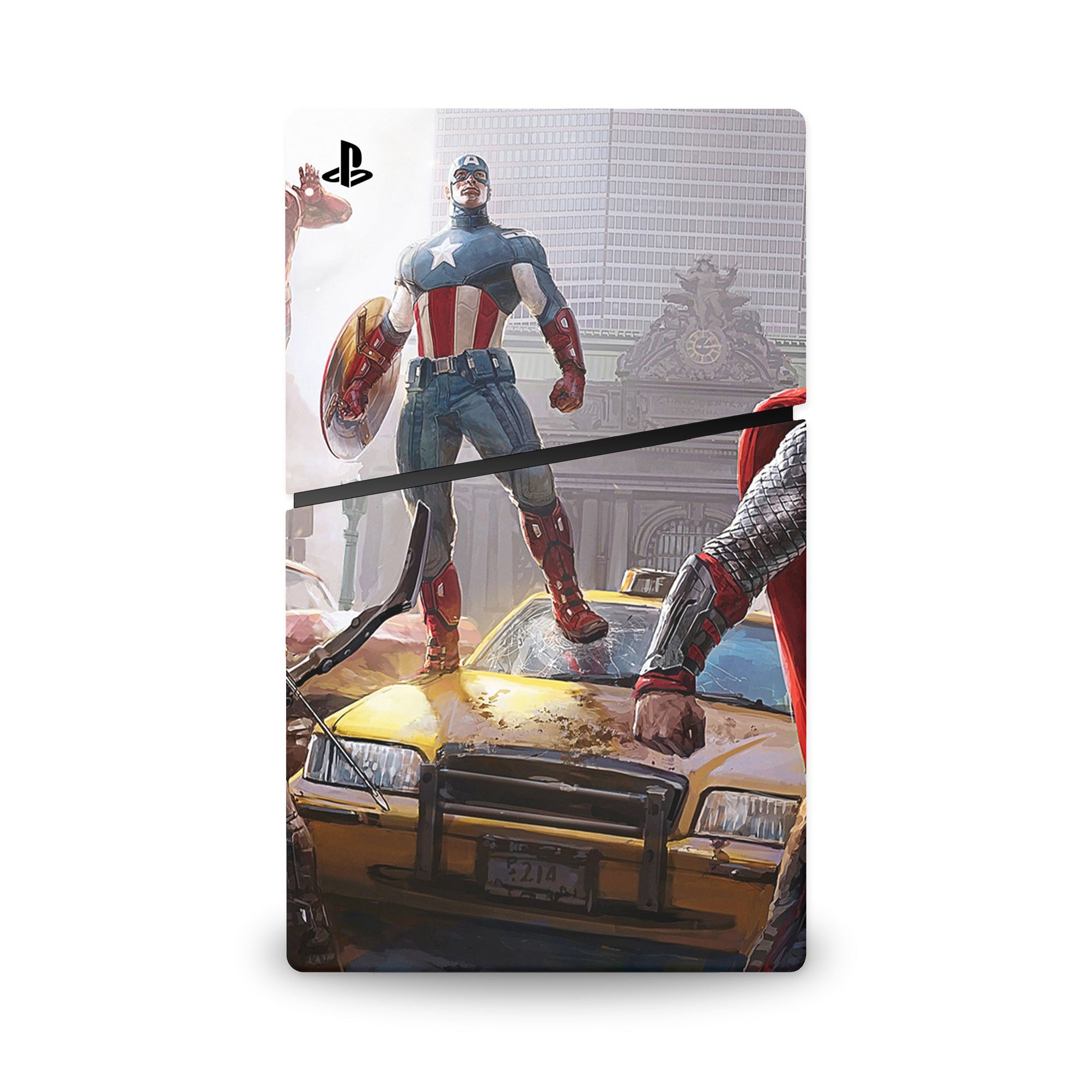 A video game skin featuring a Earth's Mightiest Heroes 2 design for the PS5 Slim Digital.