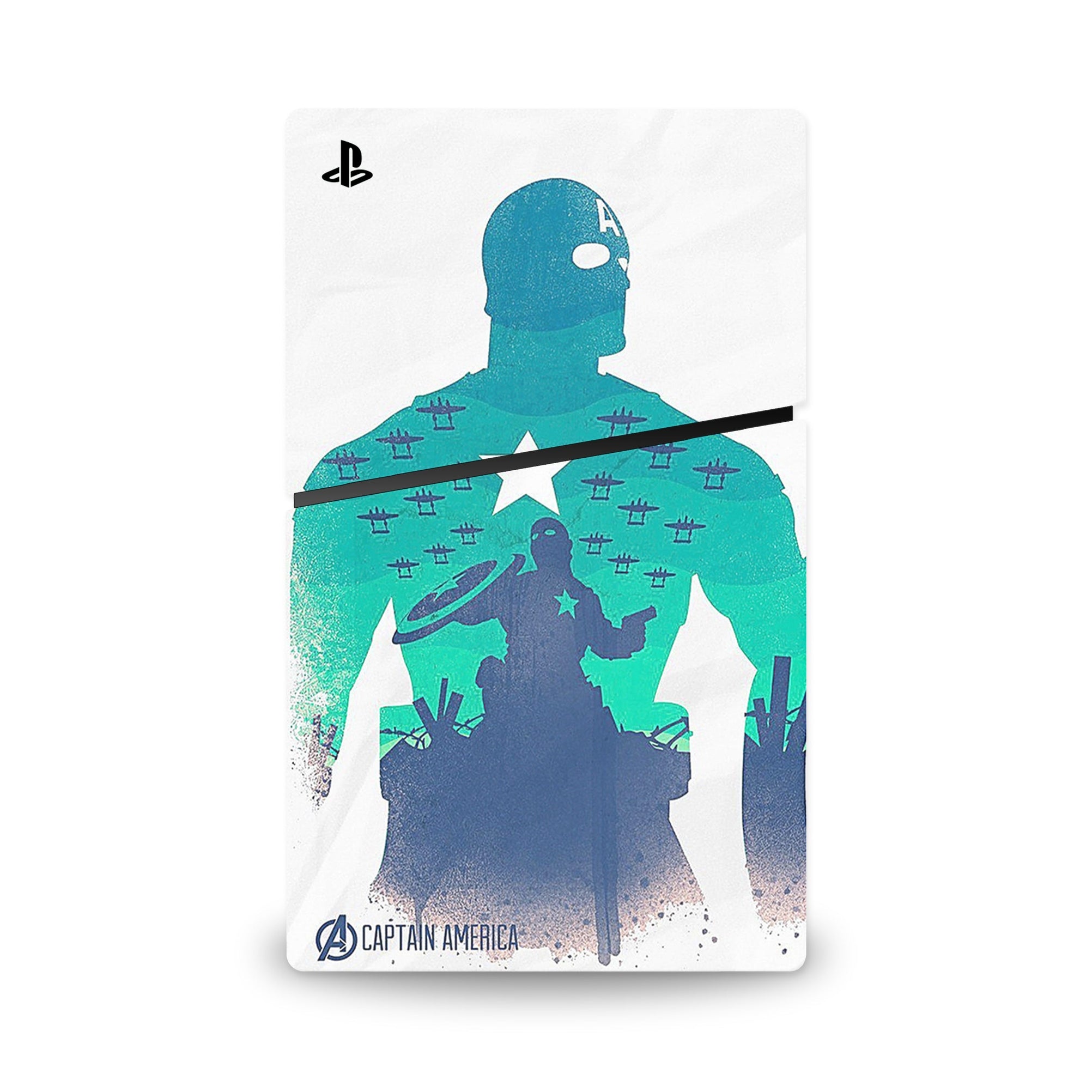 A video game skin featuring a Shield Bearer 7 design for the PS5 Slim Digital.