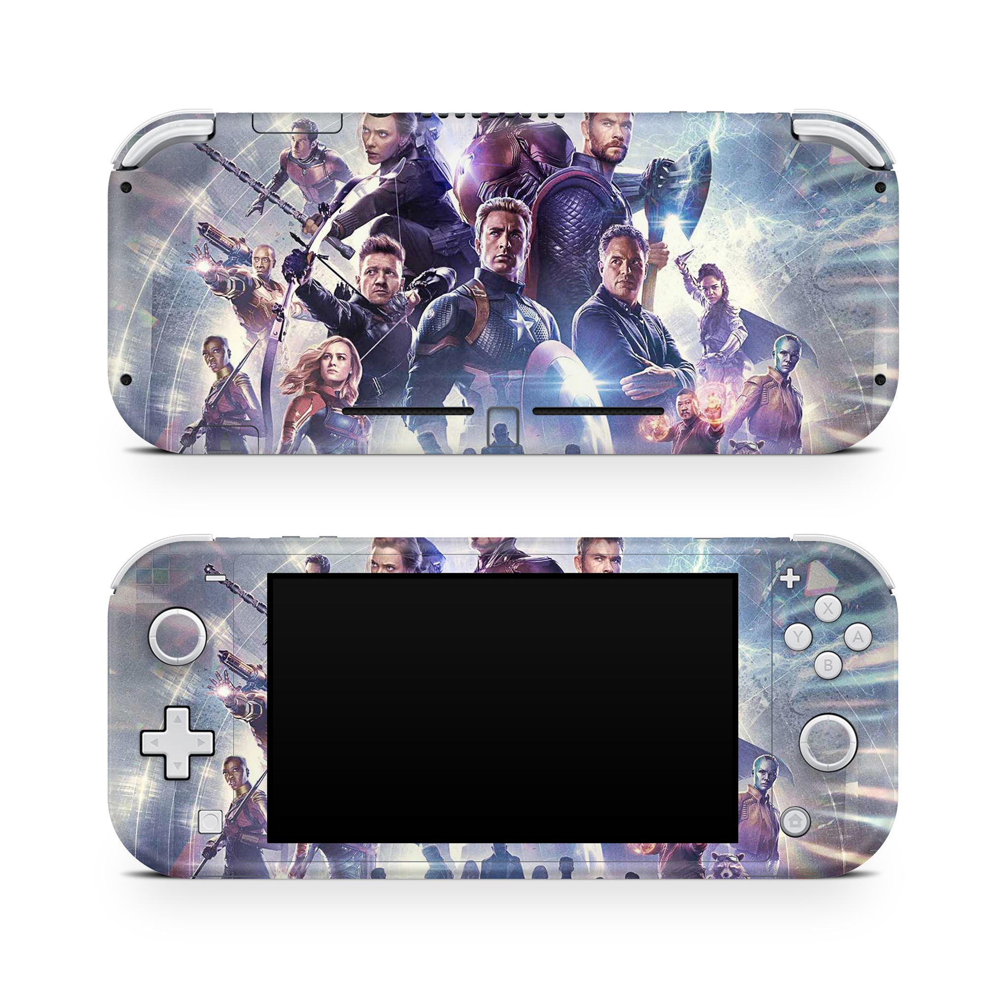 A video game skin featuring a Universe Defenders design for the Nintendo Switch Lite.