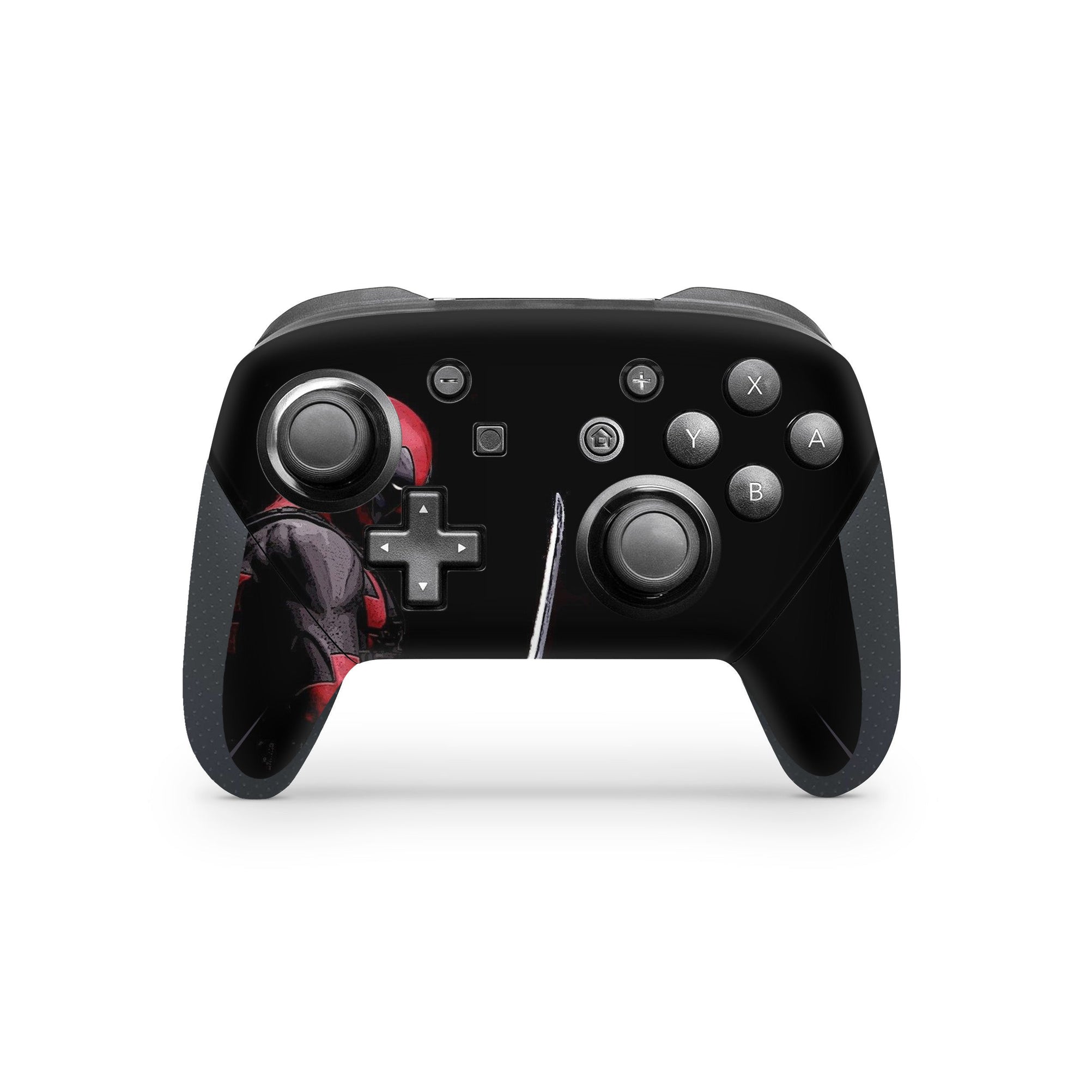 A video game skin featuring a Wisecracking Mercenary 1 design for the Nintendo Switch Pro Controller.