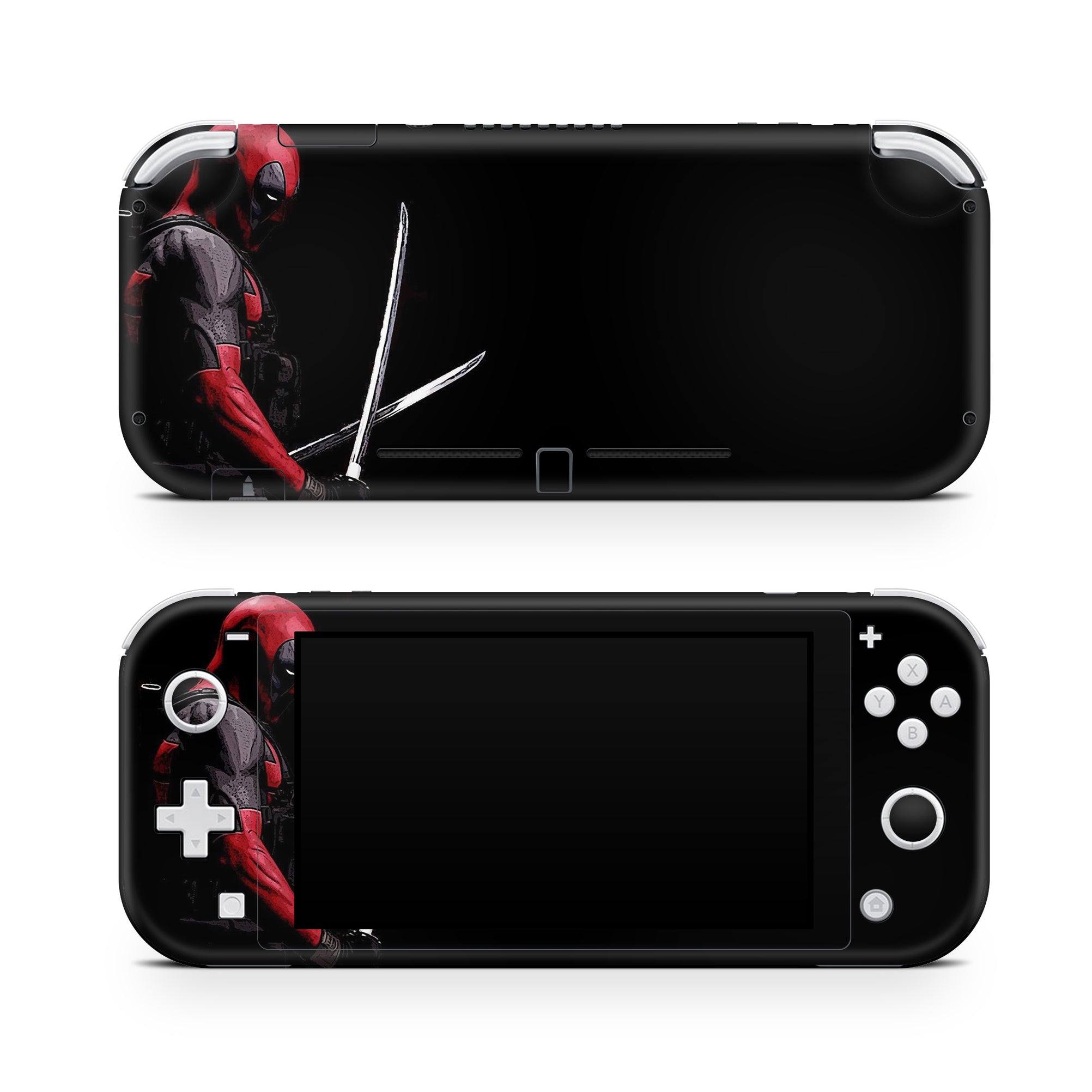 A video game skin featuring a Wisecracking Mercenary 1 design for the Nintendo Switch Lite.