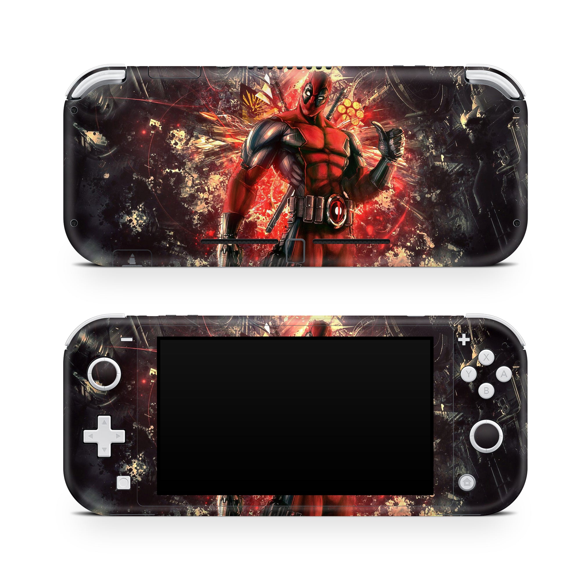 A video game skin featuring a Wisecracking Mercenary 2 design for the Nintendo Switch Lite.