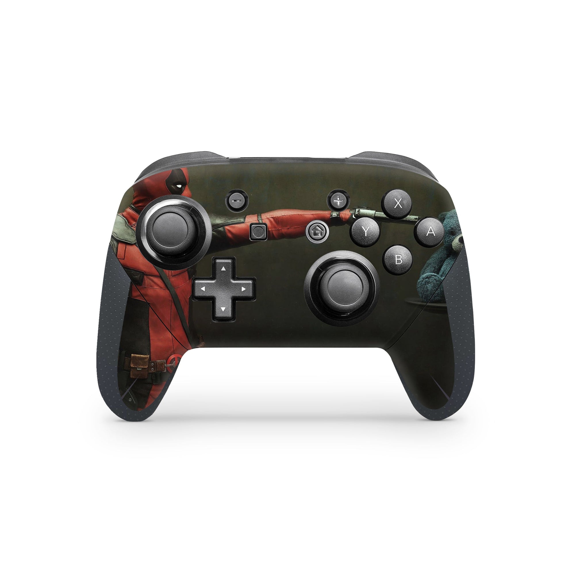 A video game skin featuring a Wisecracking Mercenary 3 design for the Nintendo Switch Pro Controller.