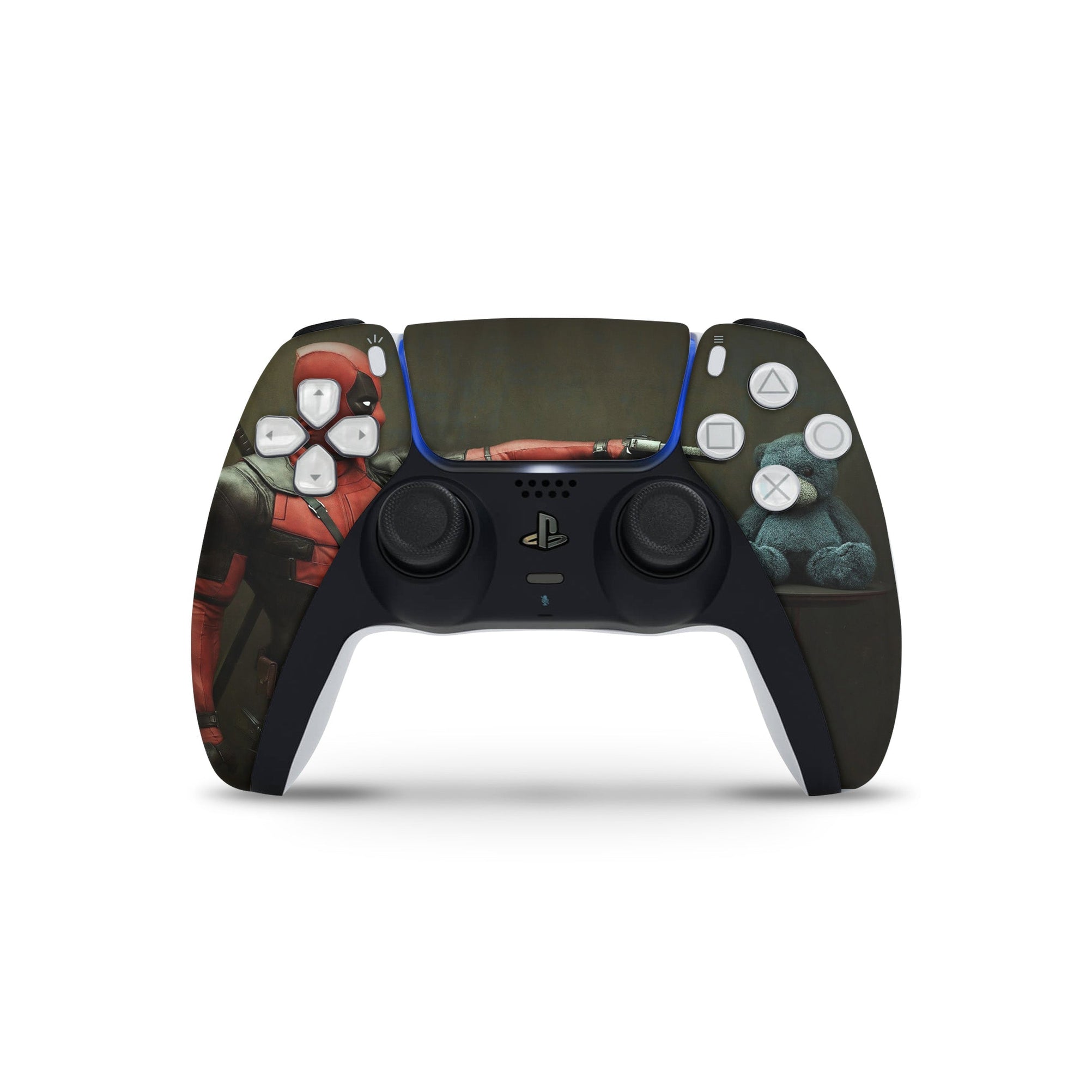 A video game skin featuring a Wisecracking Mercenary 3 design for the PS5 Controller.