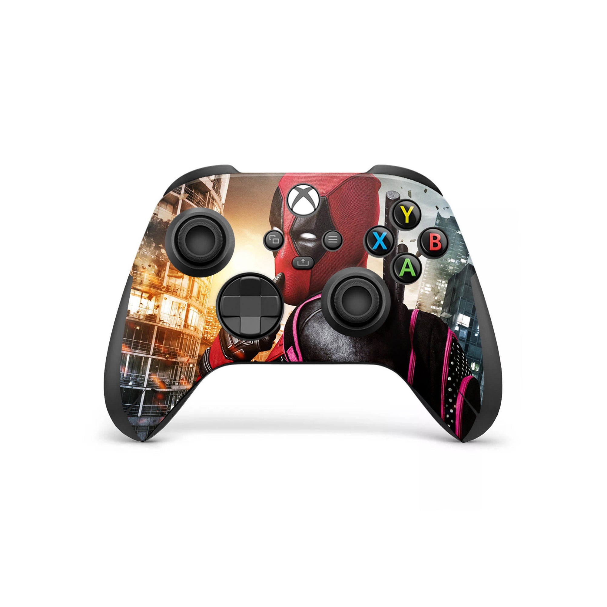 A video game skin featuring a Wisecracking Mercenary 4 design for the Xbox Series Wireless Controller.