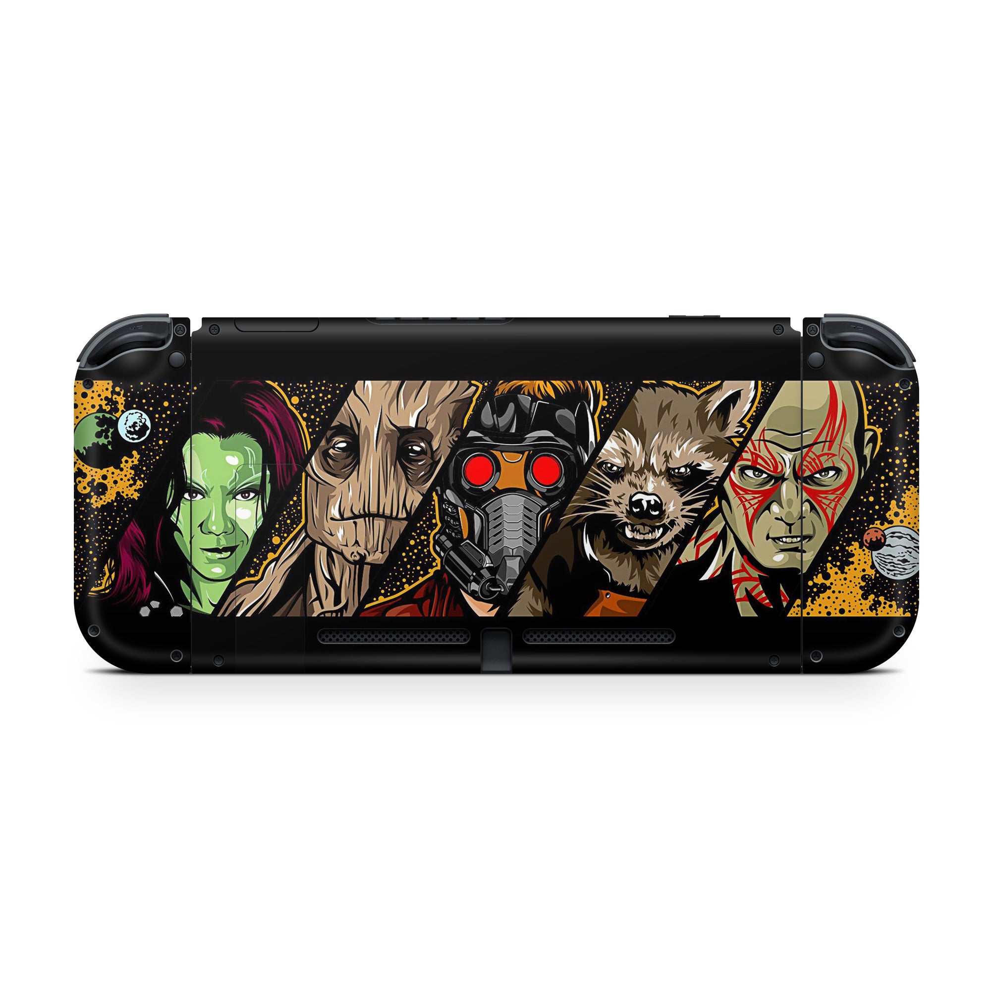 A video game skin featuring a Space Guardian Misfits 3 design for the Nintendo Switch OLED.