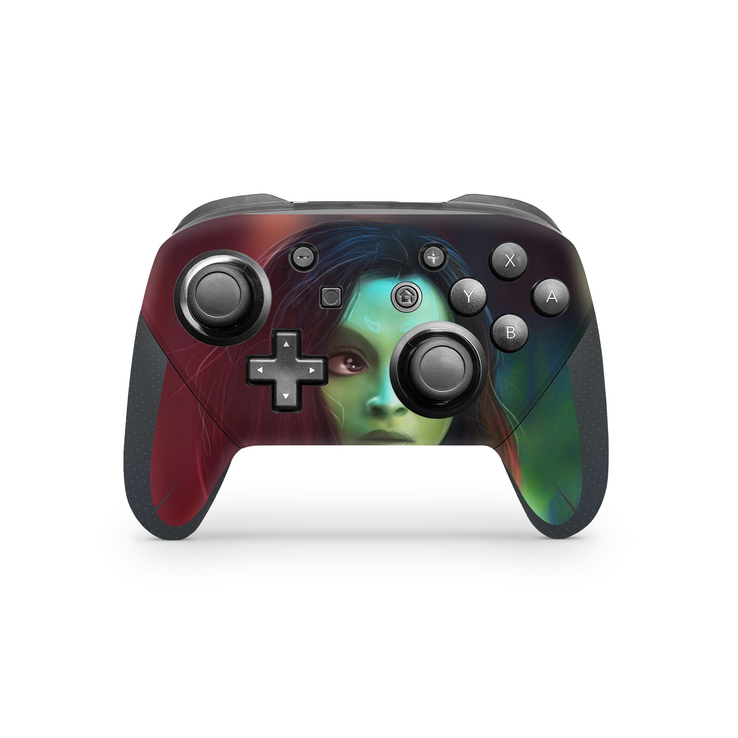 A video game skin featuring a Galaxy Assassin 4 design for the Nintendo Switch Pro Controller.