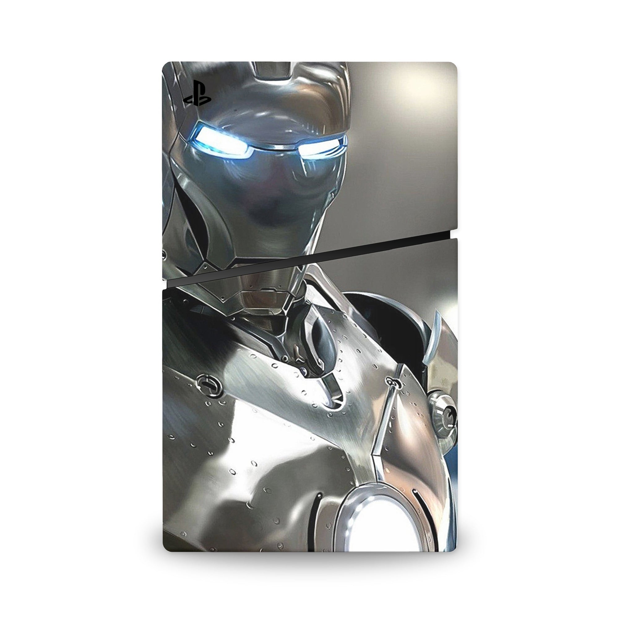 A video game skin featuring a Armored Avenger 15 design for the PS5 Slim Digital.