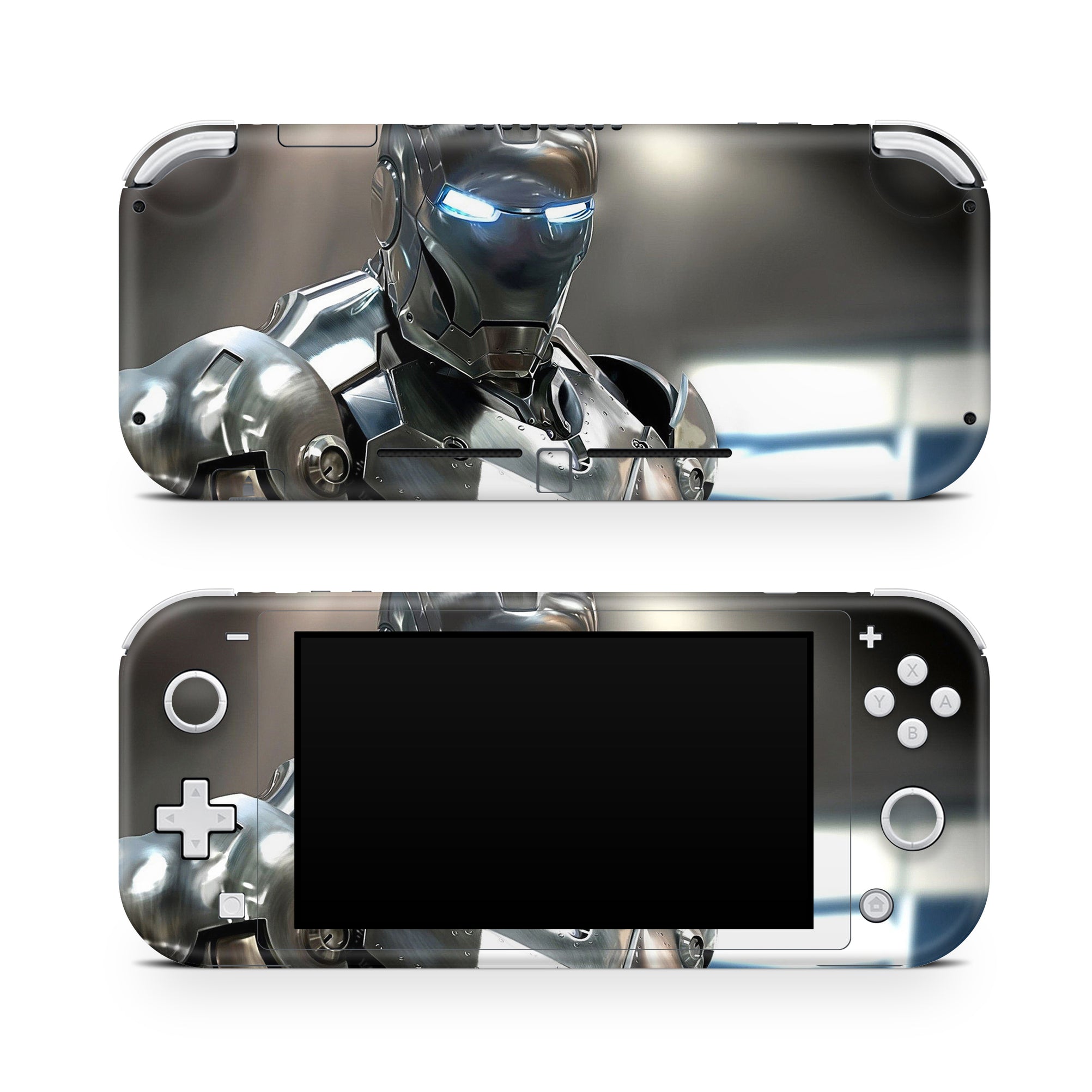 A video game skin featuring a Armored Avenger 15 design for the Nintendo Switch Lite.