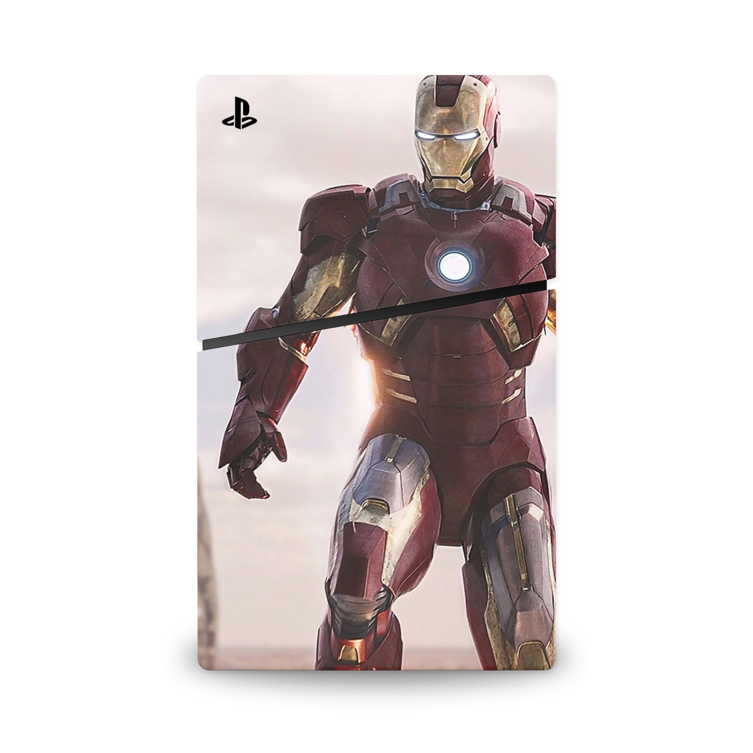 A video game skin featuring a Armored Avenger 7 design for the PS5 Slim.