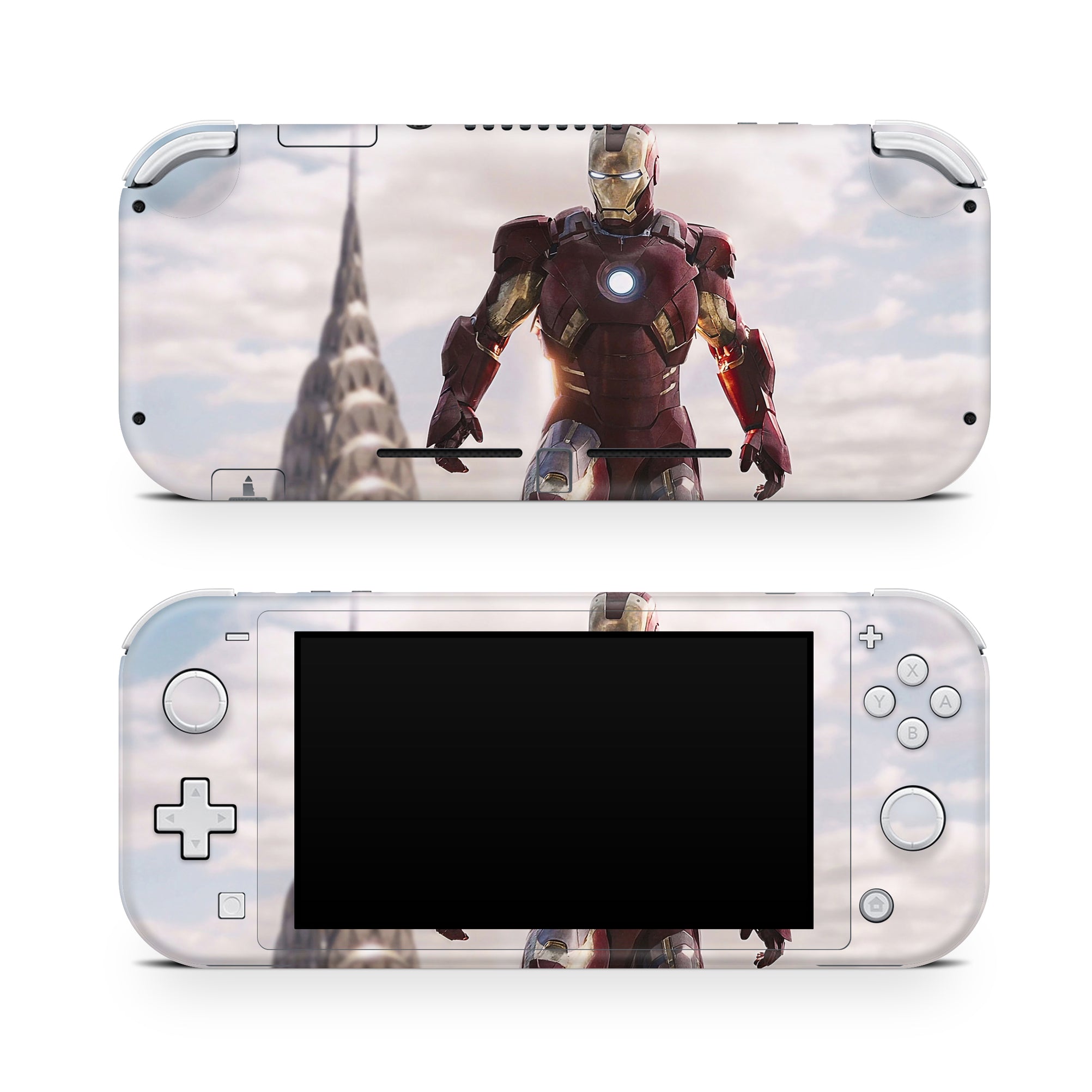 A video game skin featuring a Armored Avenger 7 design for the Nintendo Switch Lite.