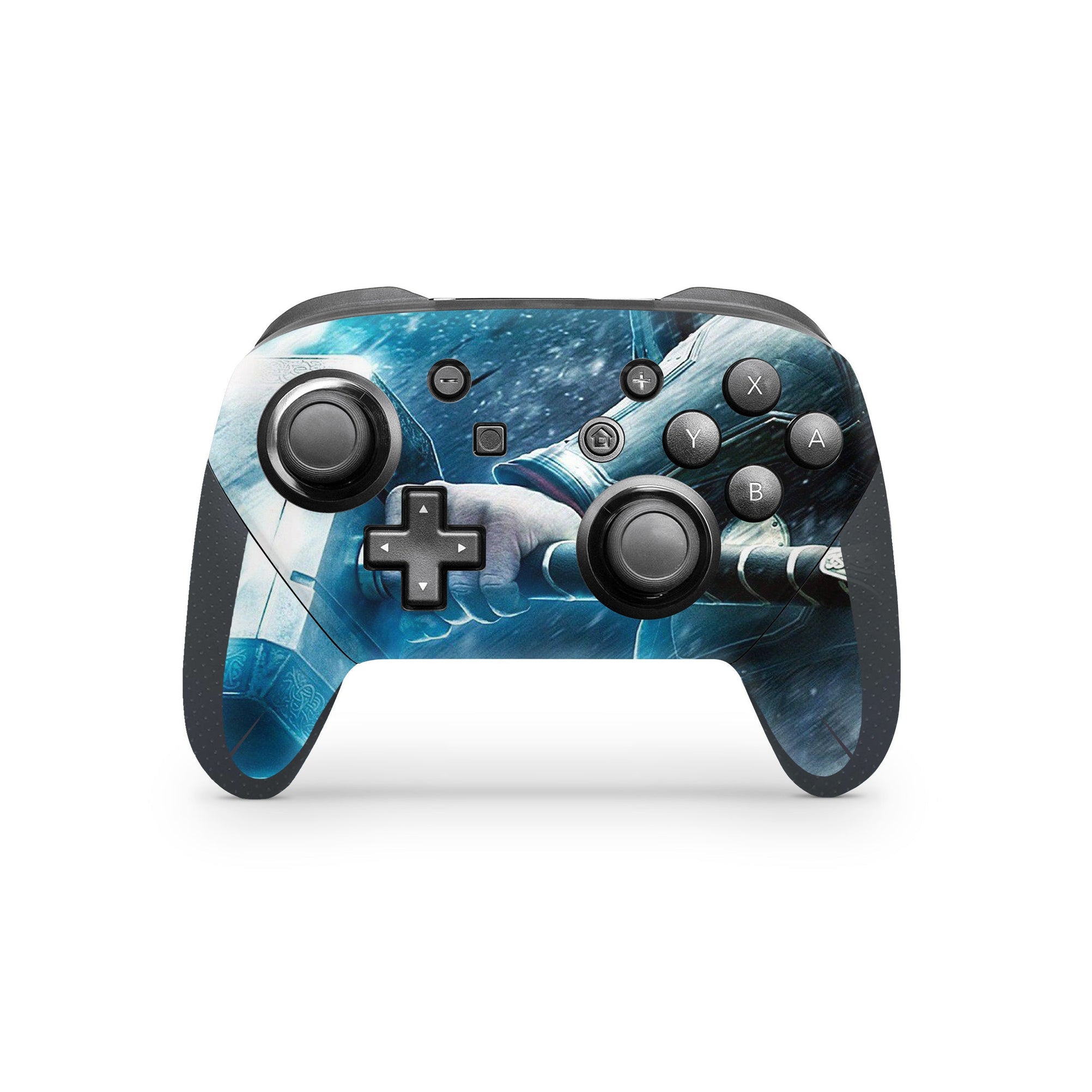 A video game skin featuring a God of Thunder 1 design for the Nintendo Switch Pro Controller.