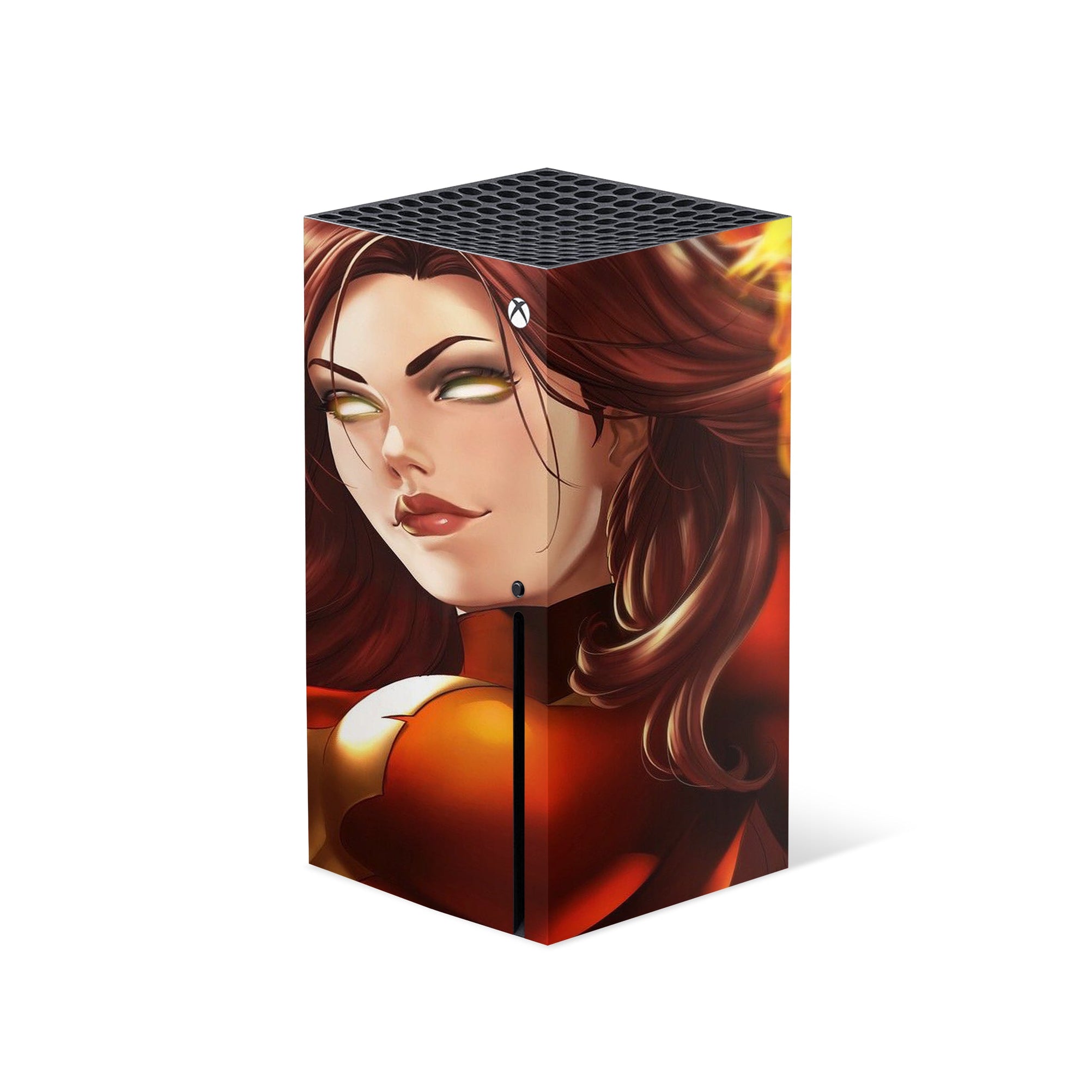 A video game skin featuring a Flaming Avenger 1 design for the Xbox Series X.