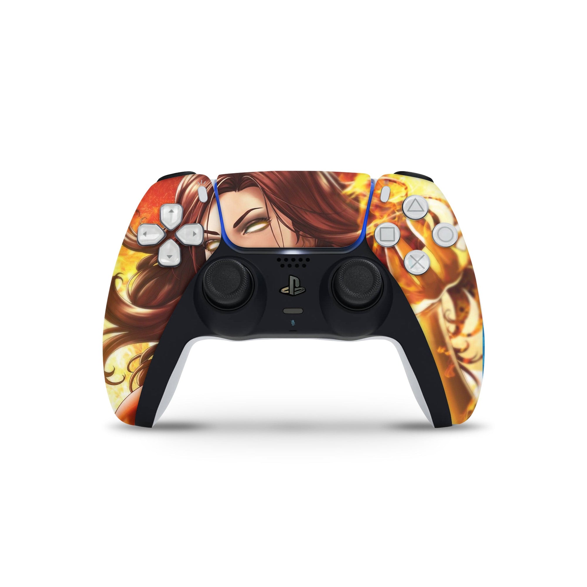 A video game skin featuring a Flaming Avenger 1 design for the PS5 Controller.