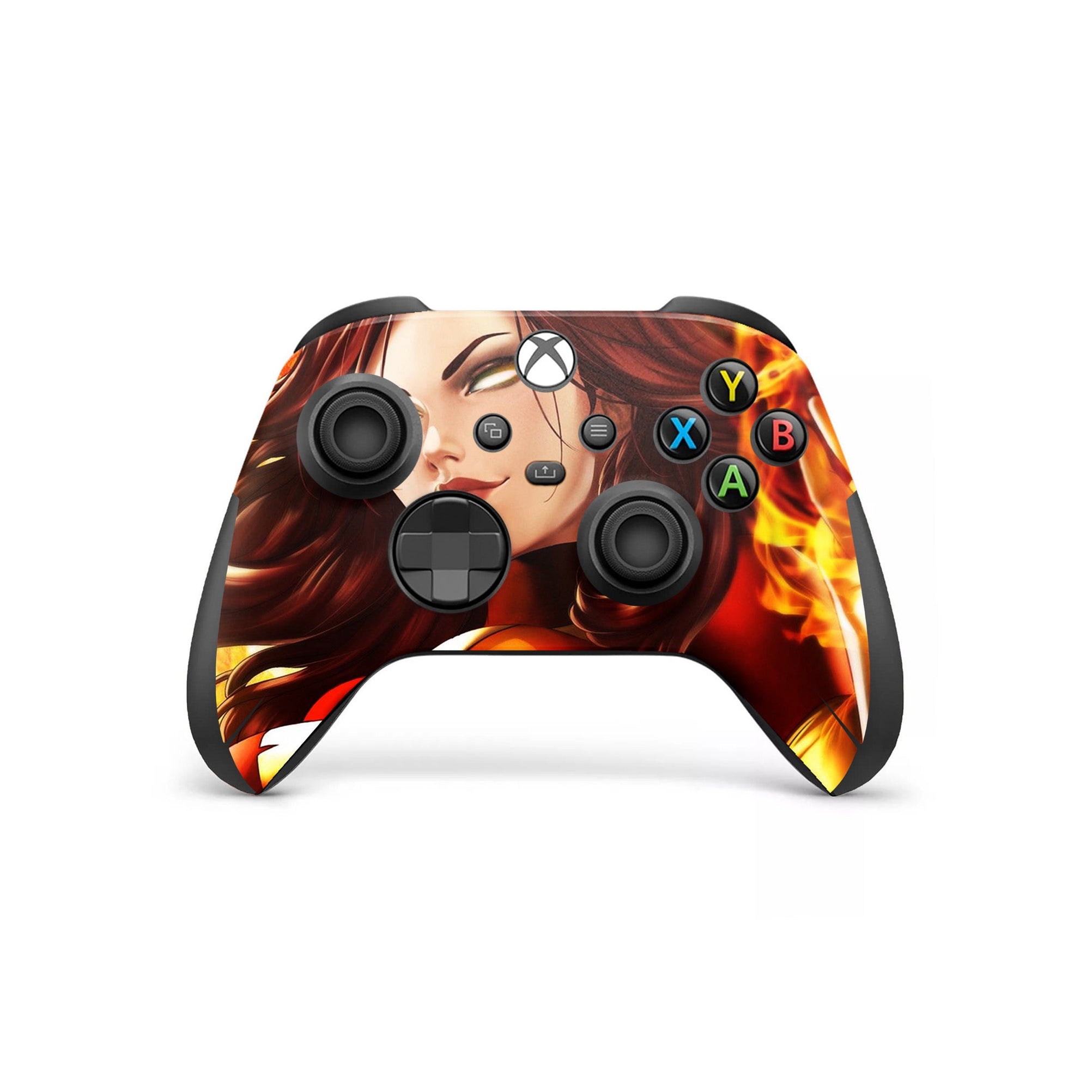 A video game skin featuring a Flaming Avenger 1 design for the Xbox Series X Controller.