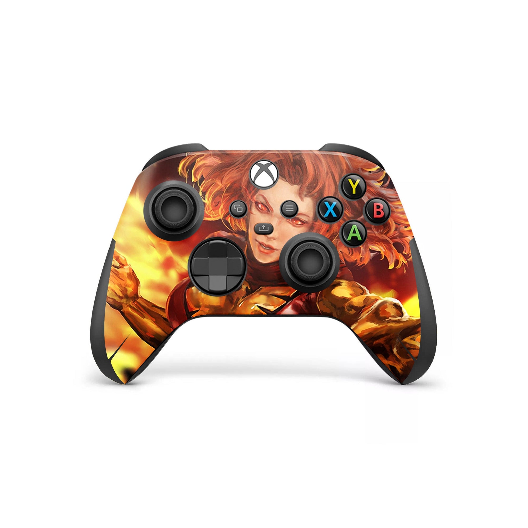 A video game skin featuring a Flaming Avenger 3 design for the Xbox Series Wireless Controller.