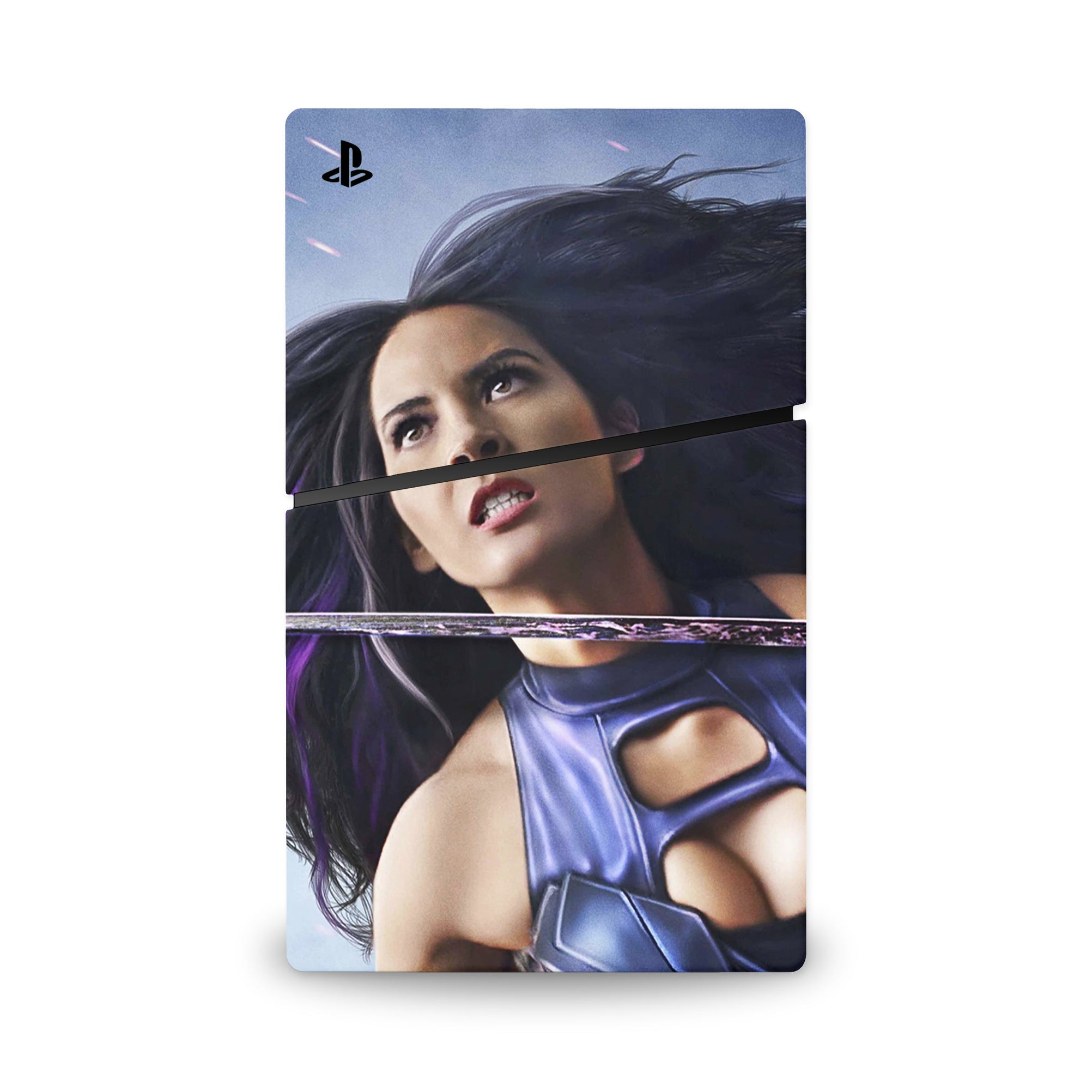 A video game skin featuring a Psy Blade 1 design for the PS5 Slim Digital.