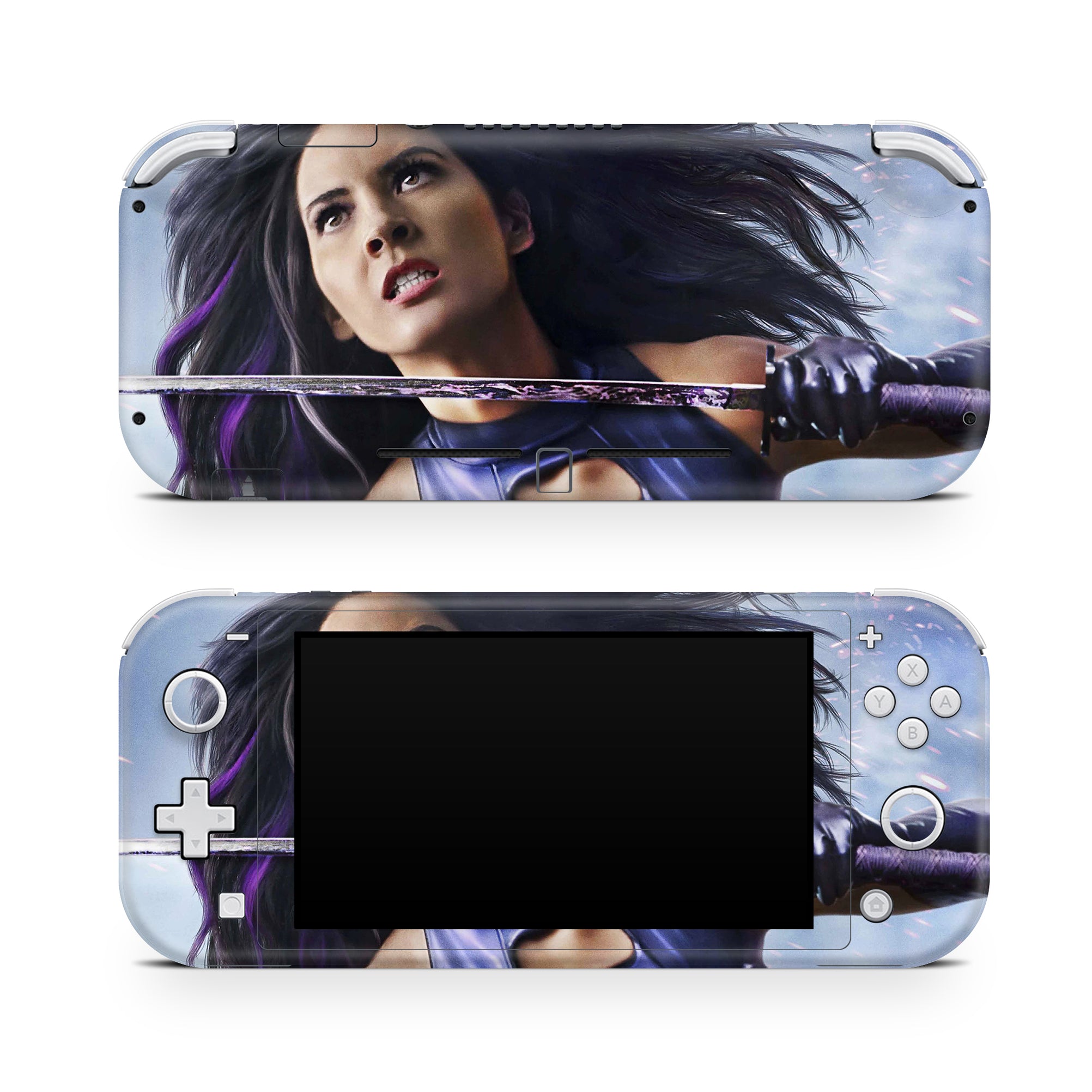 A video game skin featuring a Psy Blade 1 design for the Nintendo Switch Lite.