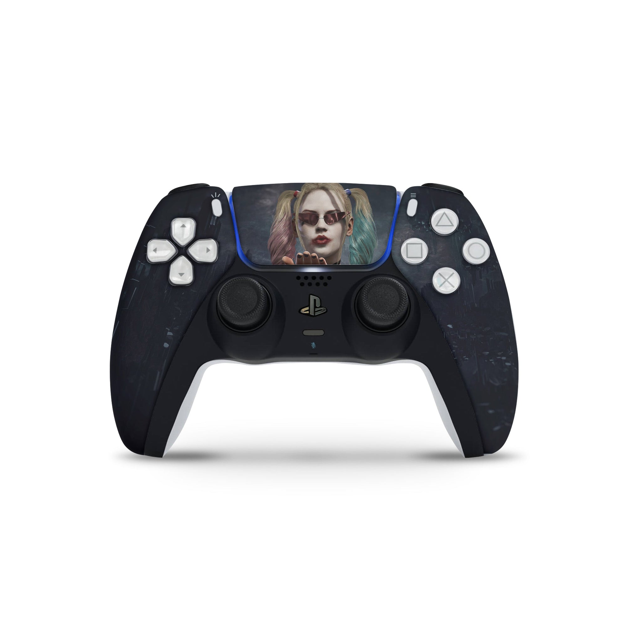 A video game skin featuring a Psychotic Jester design for the PS5 Controller.