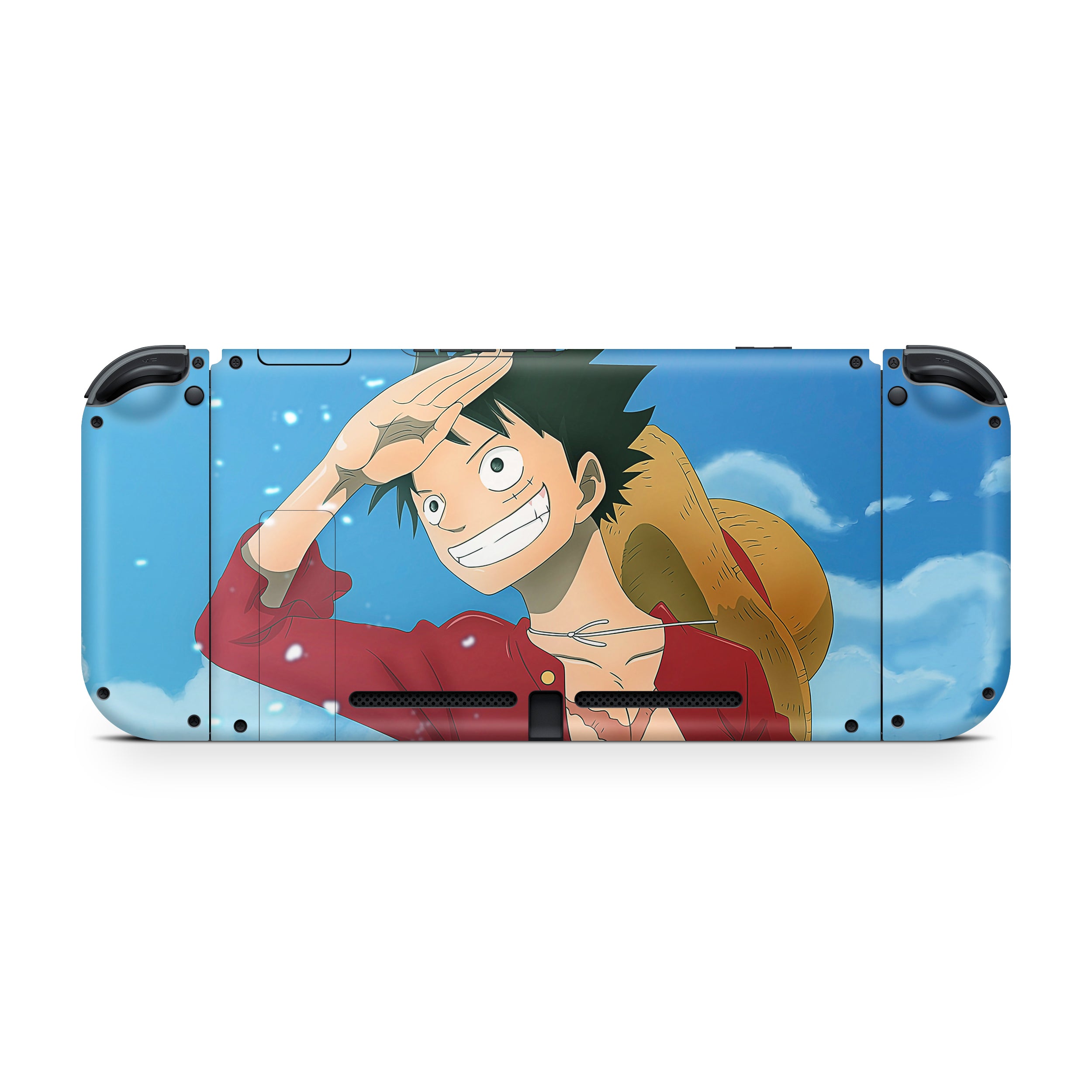 A video game skin featuring a Straw Hat Captain 2 design for the Nintendo Switch OLED.