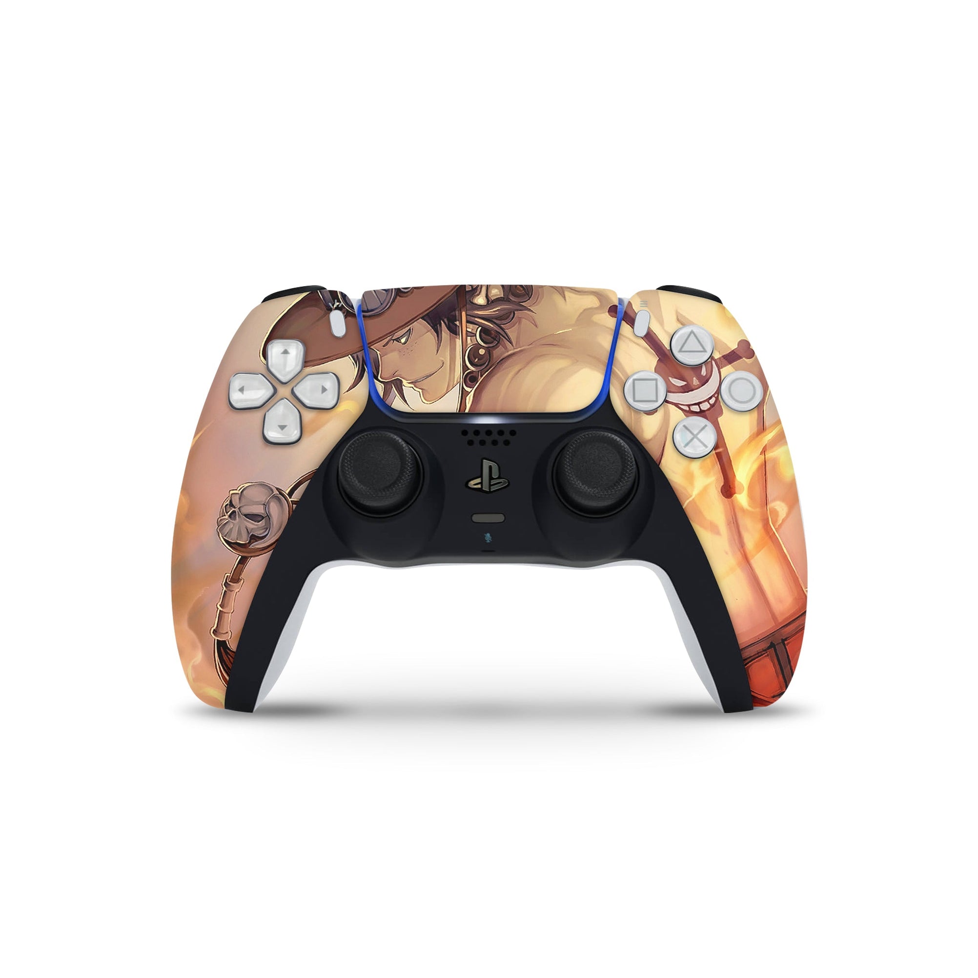 A video game skin featuring a Fire Fist Ace design for the PS5 Controller.