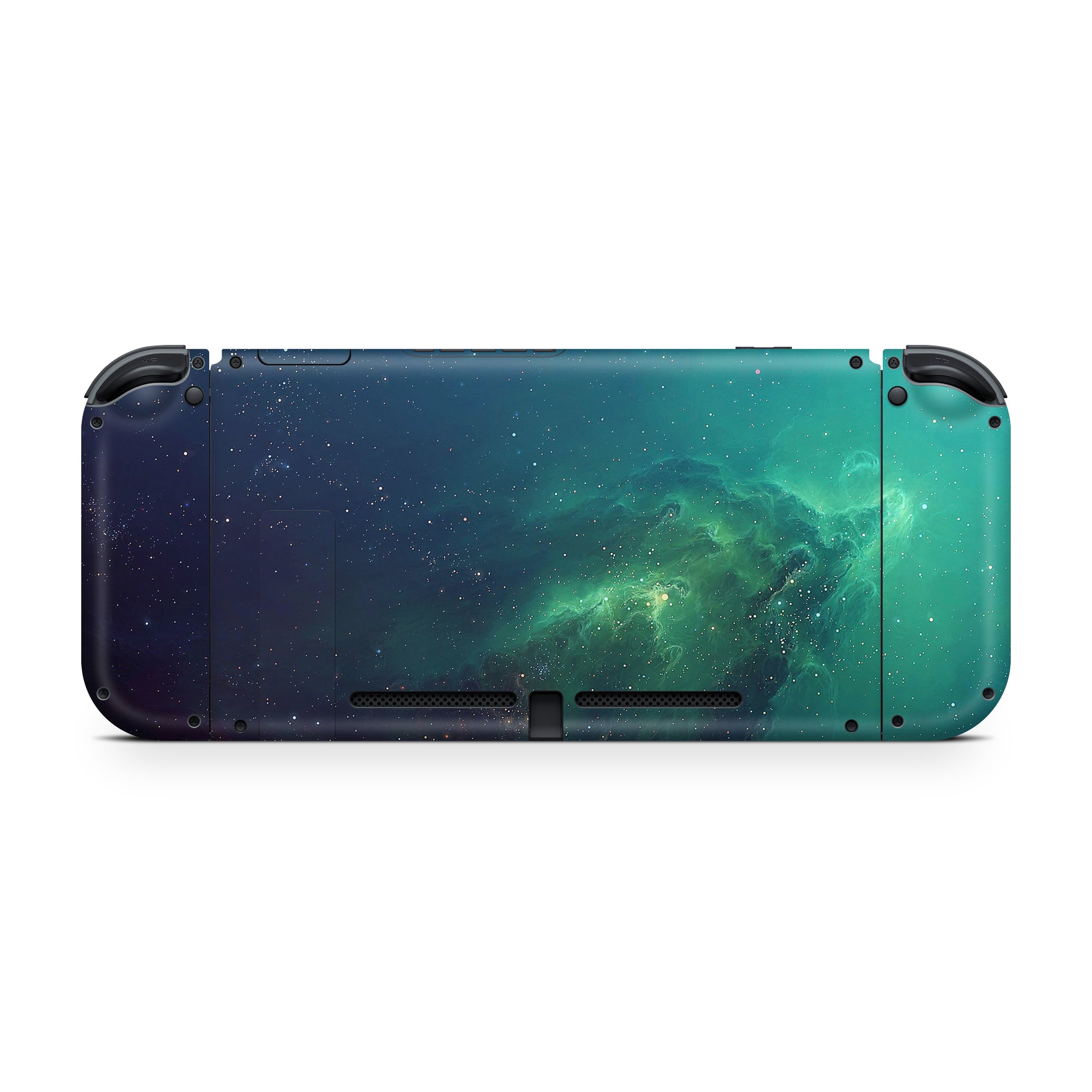 A video game skin featuring a Cosmic Wonders 5 design for the Nintendo Switch OLED.