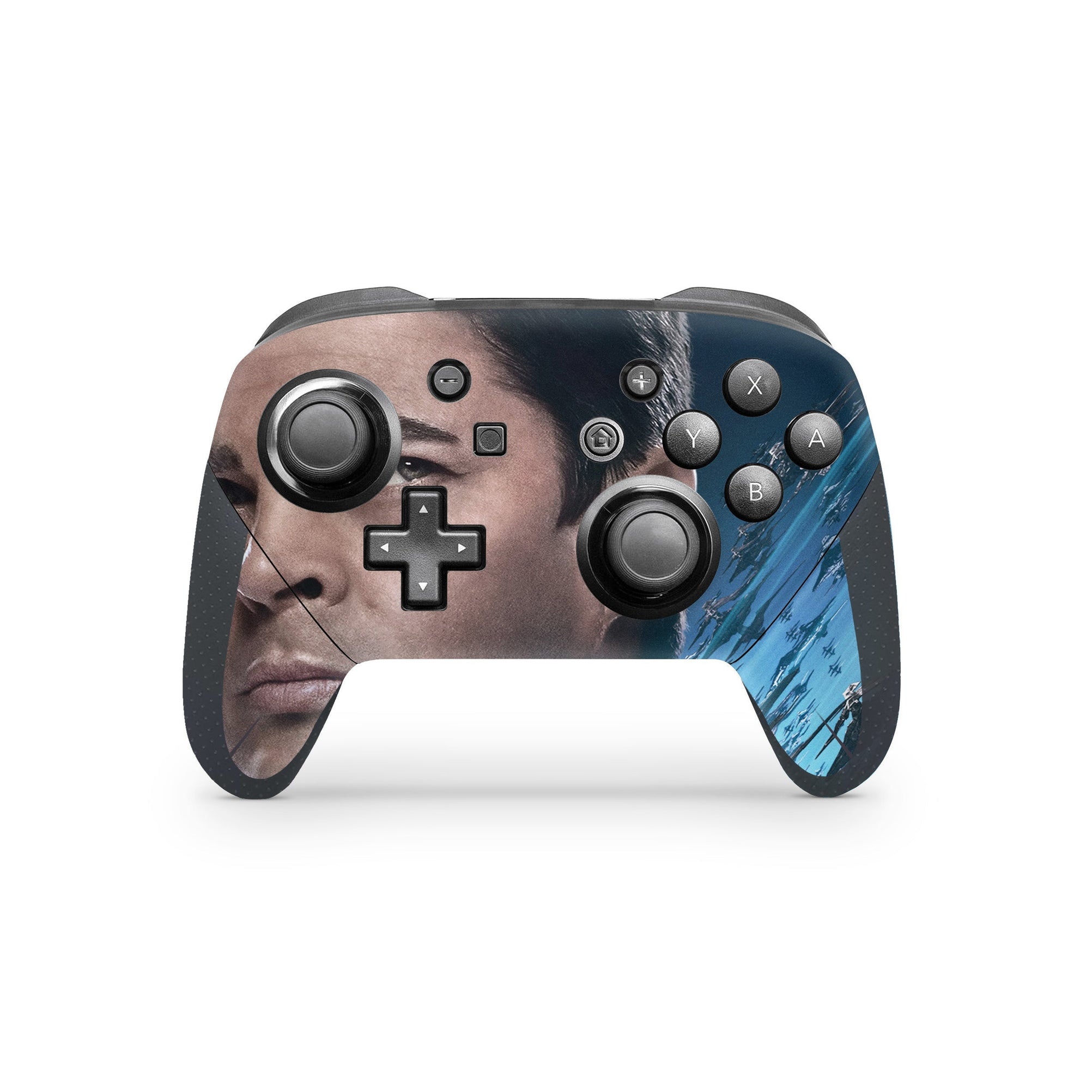 A video game skin featuring a Exploration Beyond 4 design for the Nintendo Switch Pro Controller.