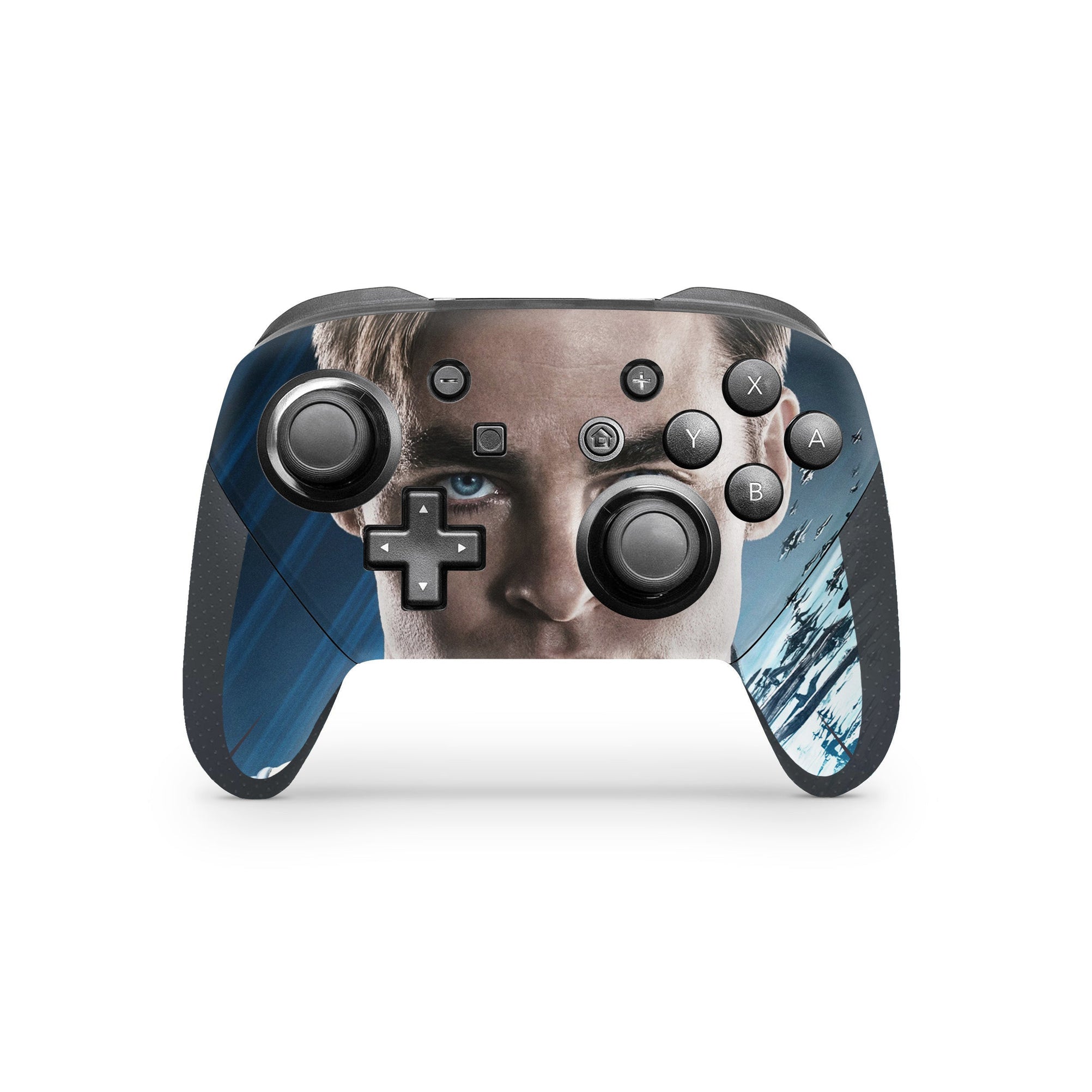 A video game skin featuring a Exploration Beyond 6 design for the Nintendo Switch Pro Controller.