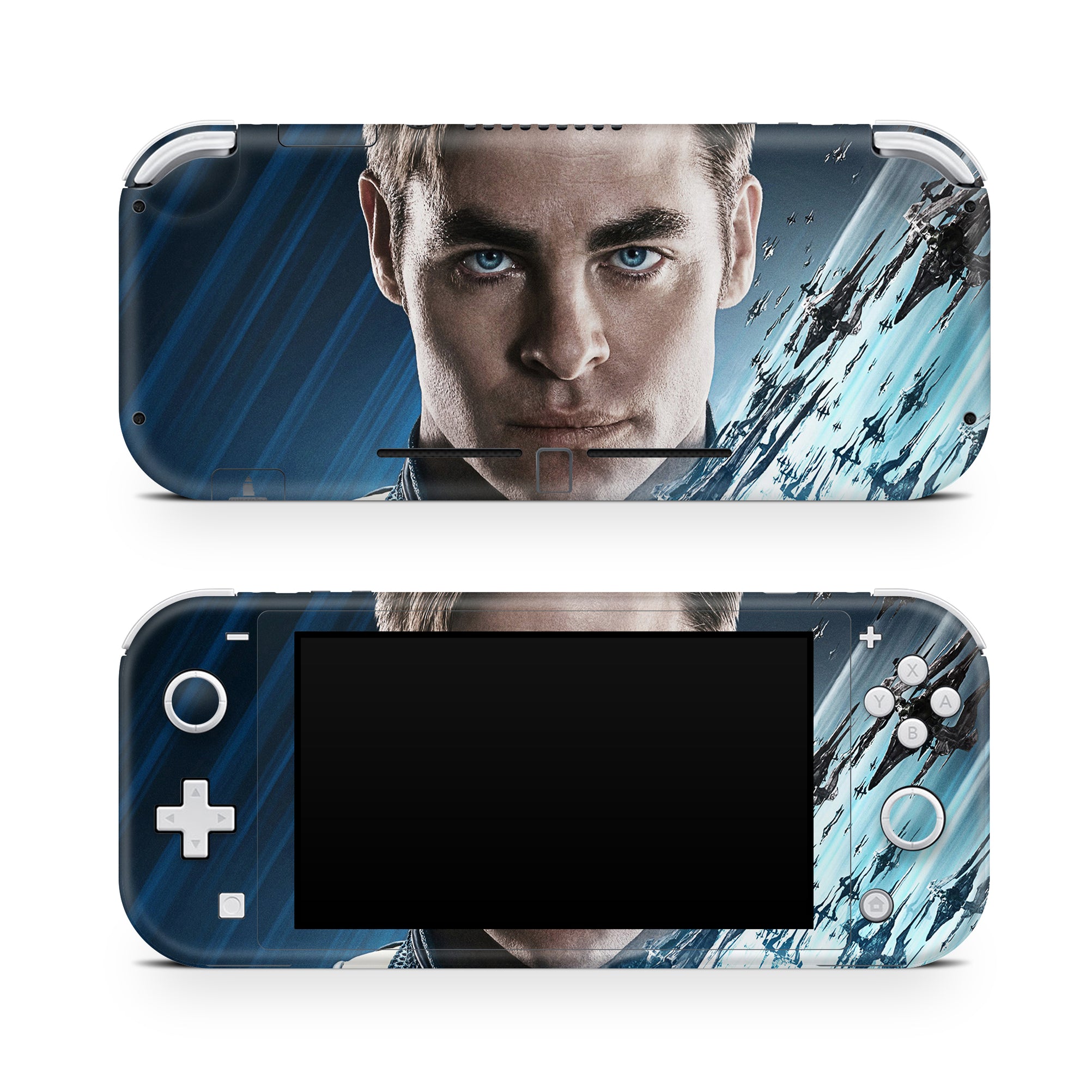 A video game skin featuring a Exploration Beyond 6 design for the Nintendo Switch Lite.