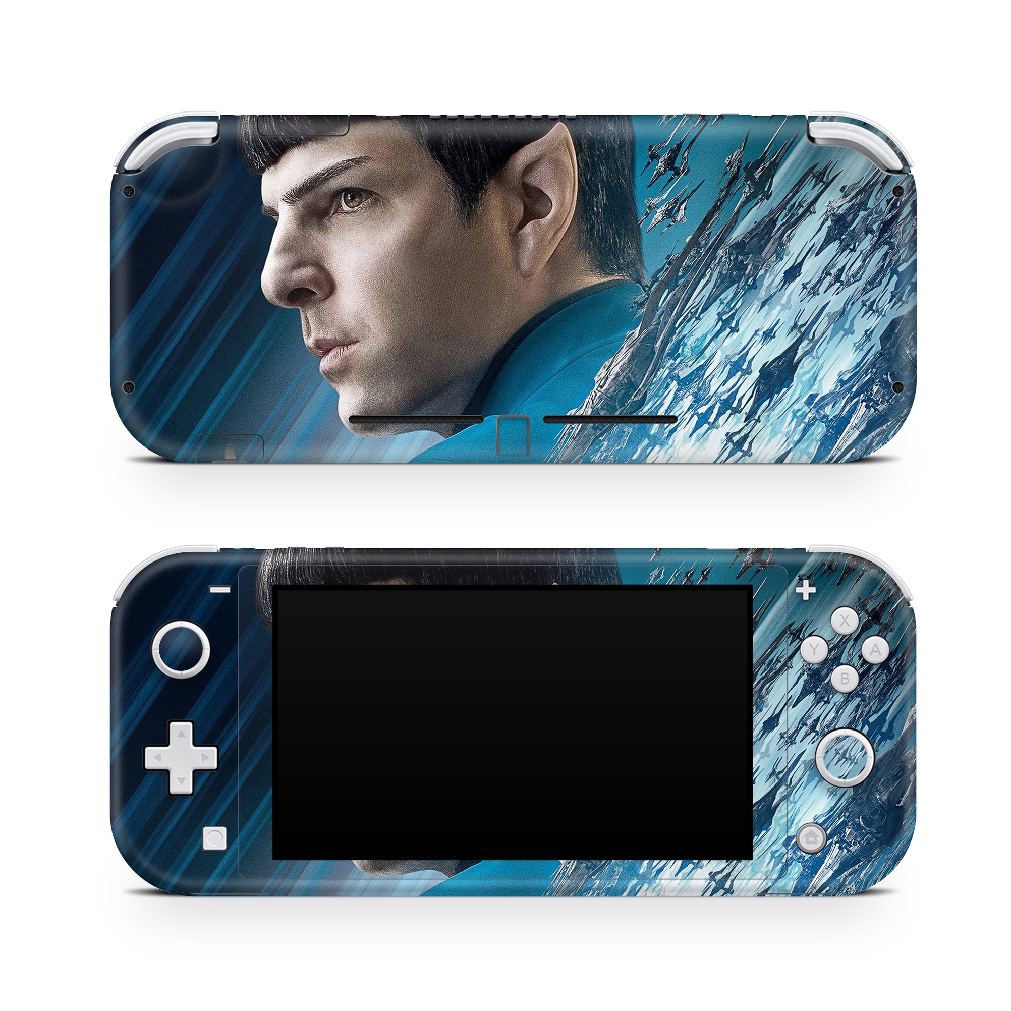 A video game skin featuring a Exploration Beyond 7 design for the Nintendo Switch Lite.