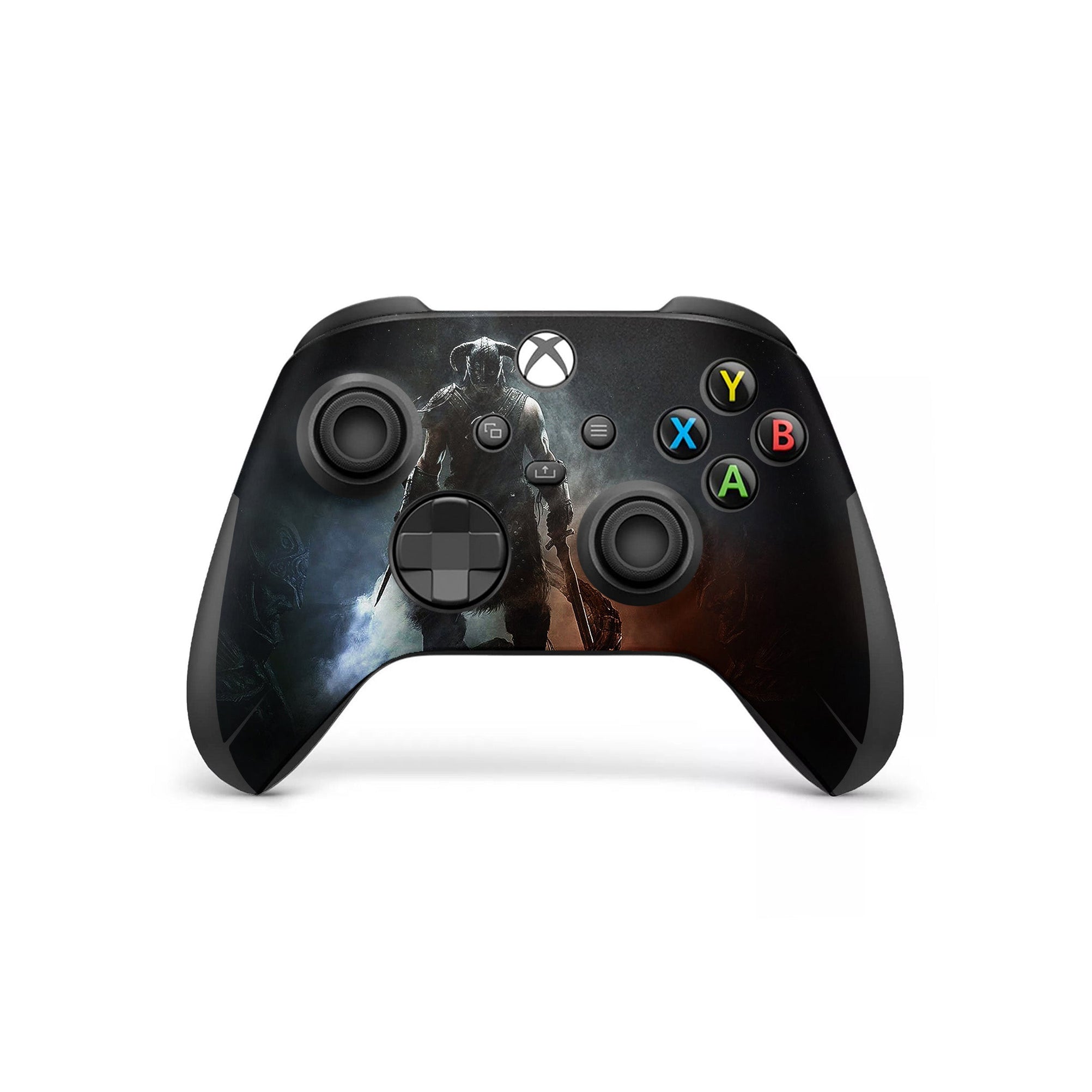 A video game skin featuring a Dragonborn Saga design for the Xbox Series Wireless Controller.